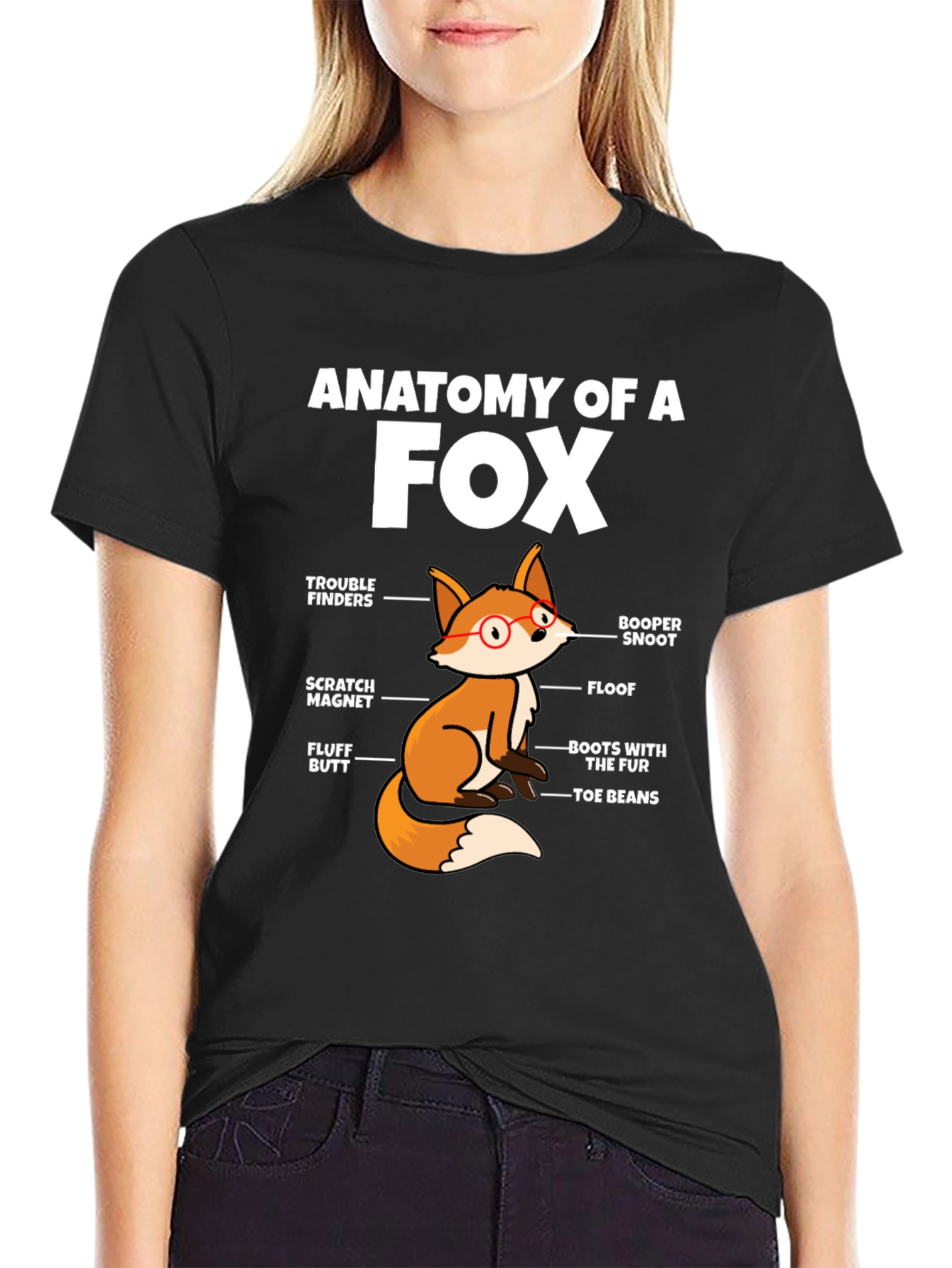Black Anatomy of a Fox Funny T-Shirt view 2
