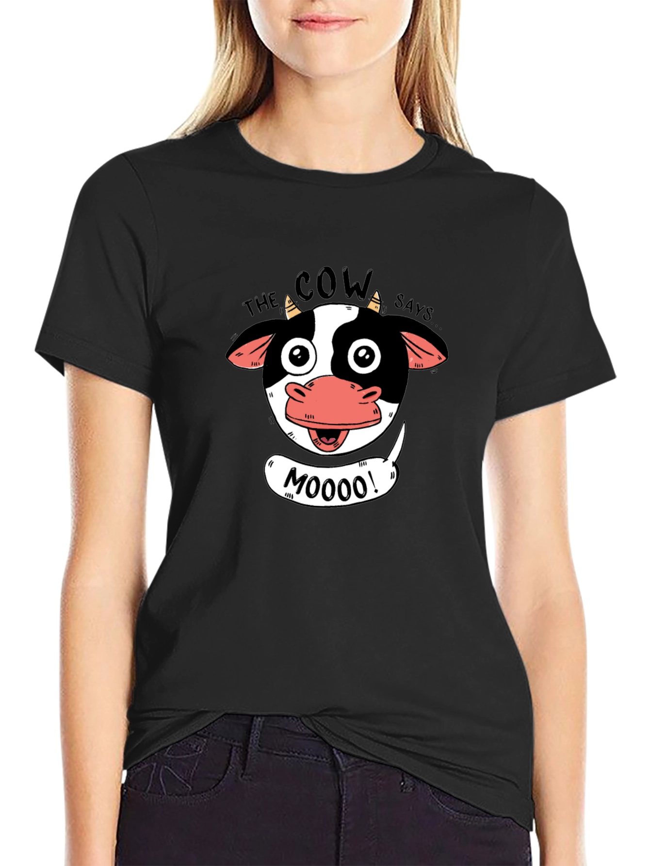 Black The Cow Says Moo T-Shirt - Black Graphic Tee view 2