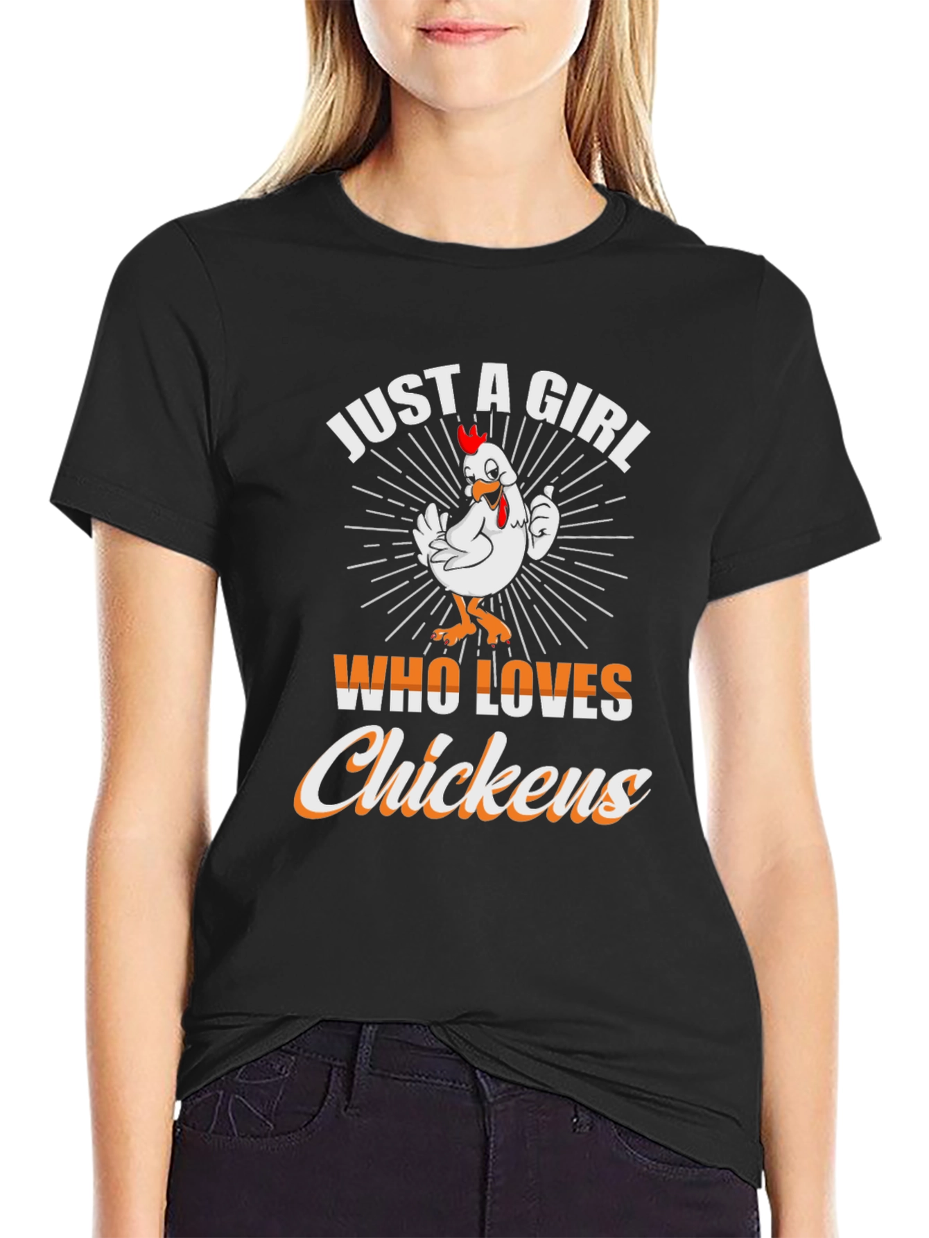 Black Chicken Lover T-Shirt - 'Just a Girl' Design view 2