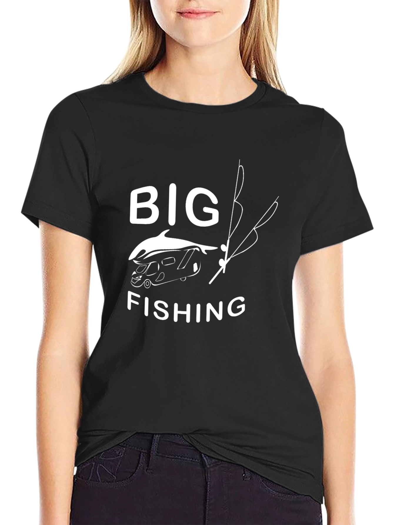 Black Big Fishing T-Shirt - Novelty Graphic Tee view 2
