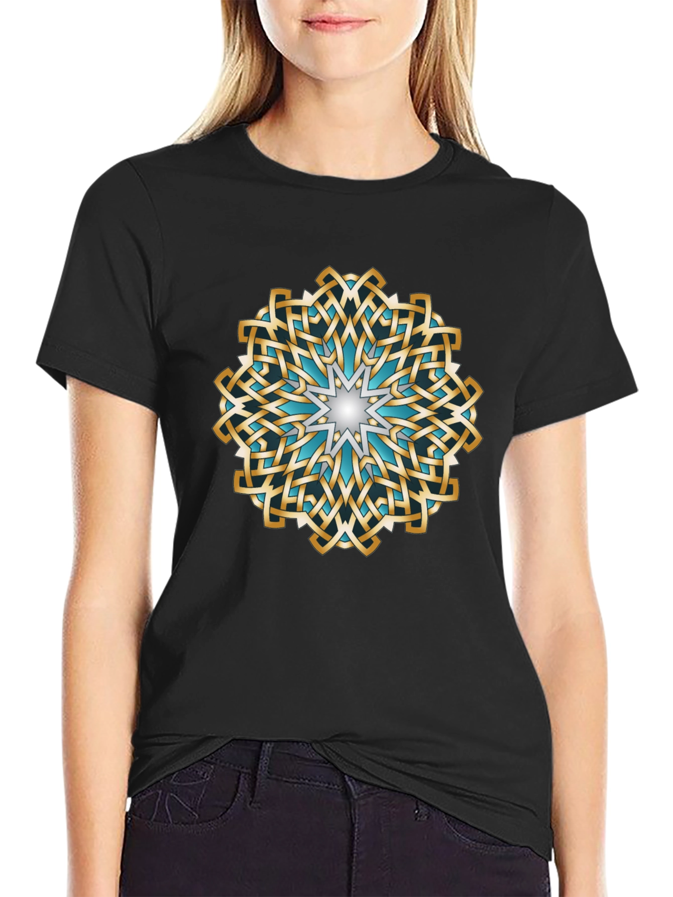 Black Intricate Knotwork Mandala Graphic T-Shirt view 2