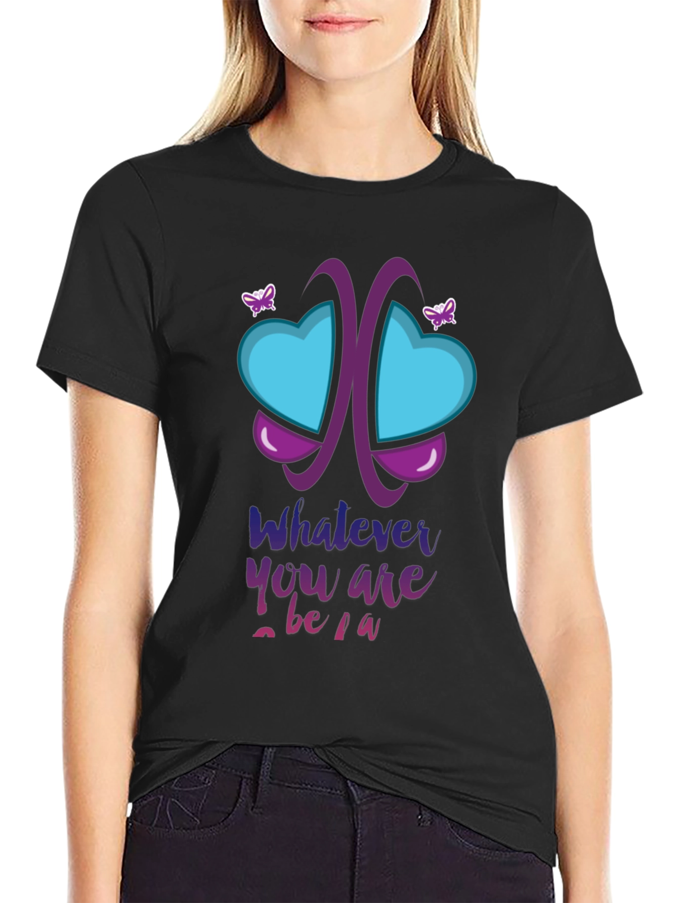 Black Unique Butterfly Heart Graphic T-Shirt view 2