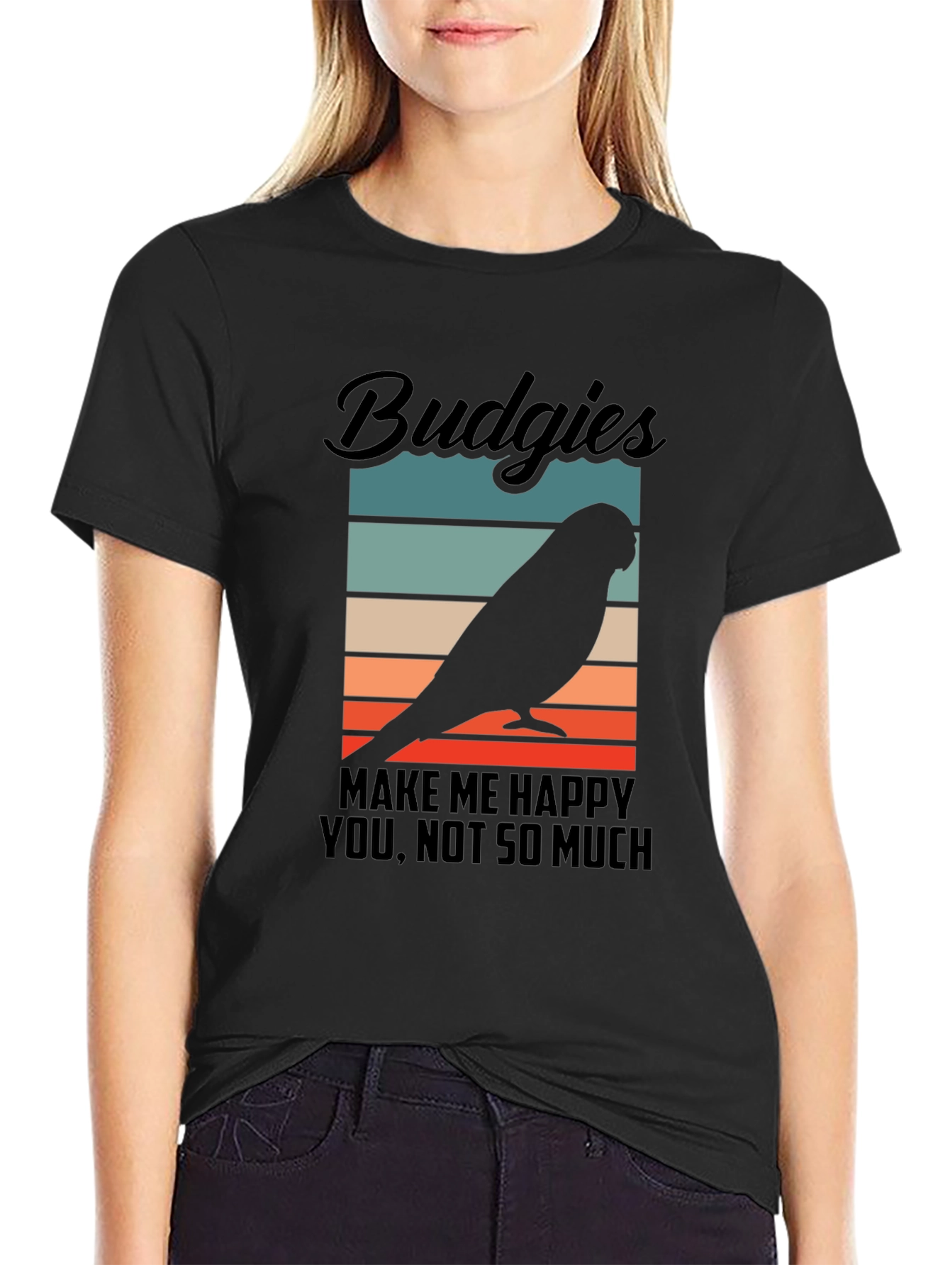 Black Budgies Make Me Happy T-Shirt view 2