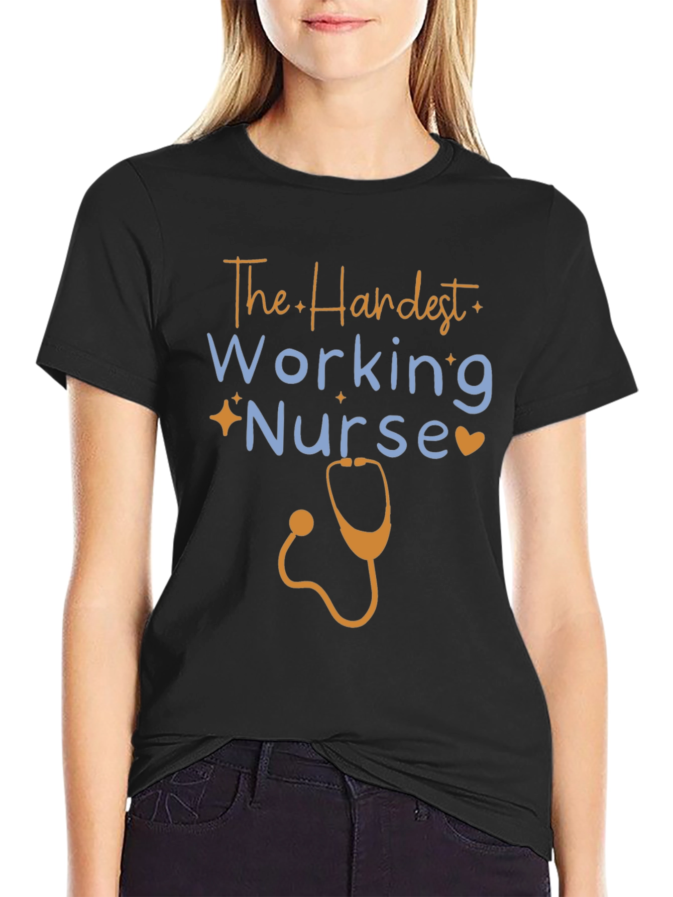 Black Hardest Working Nurse Graphic Tee view 2