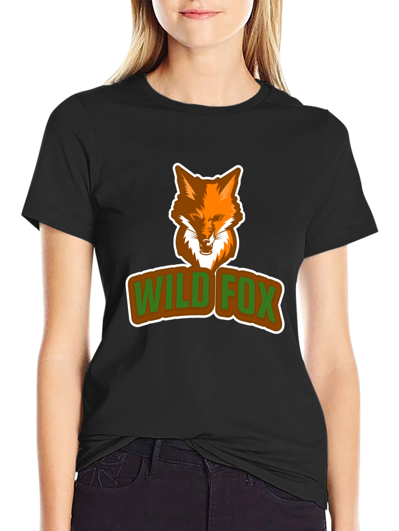 Black Wild Fox Graphic Tee - Stylish Animal Print T-Shirt view 2