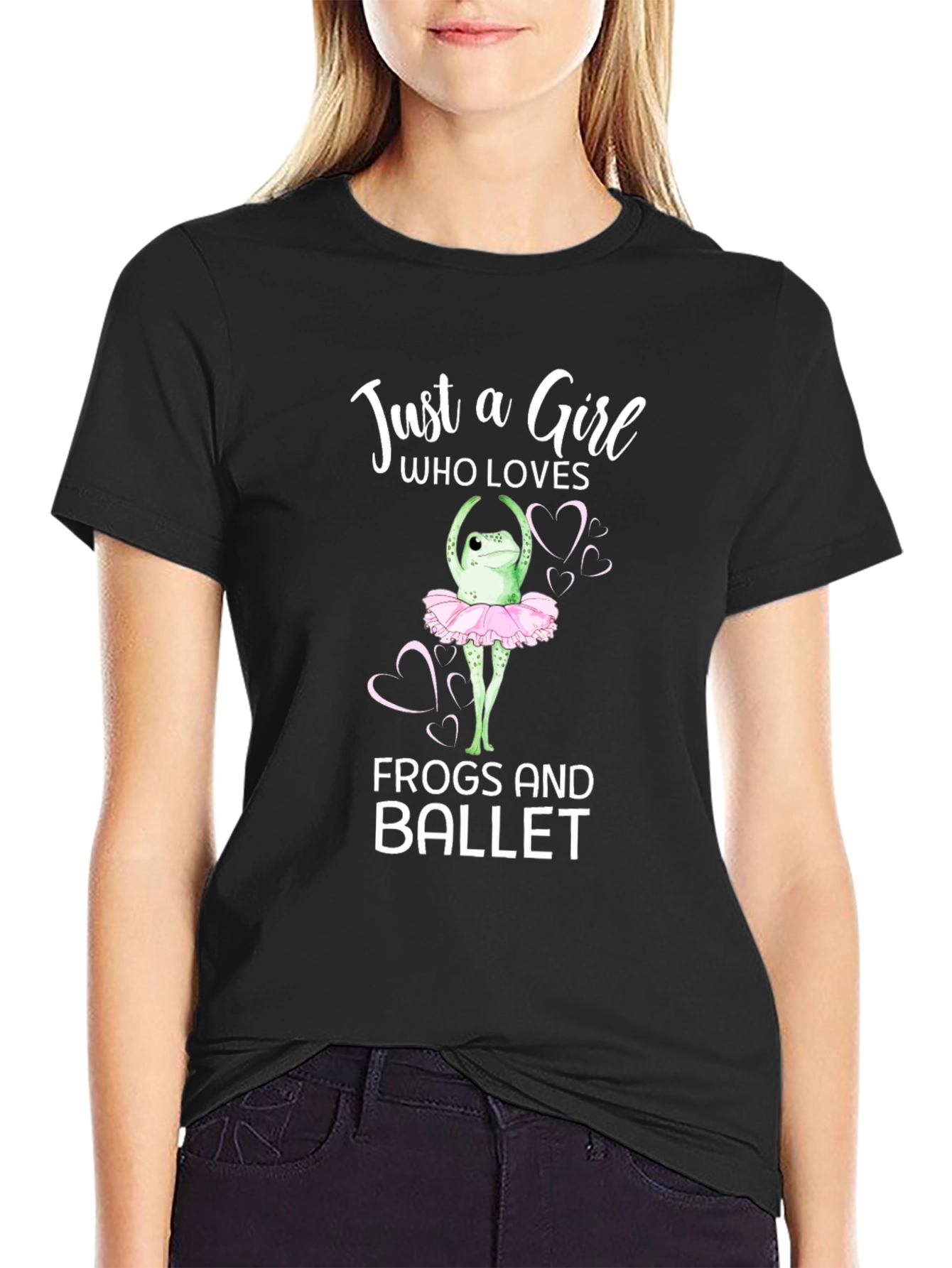 Black Just a Girl Who Loves Frogs and Ballet T-Shirt view 2