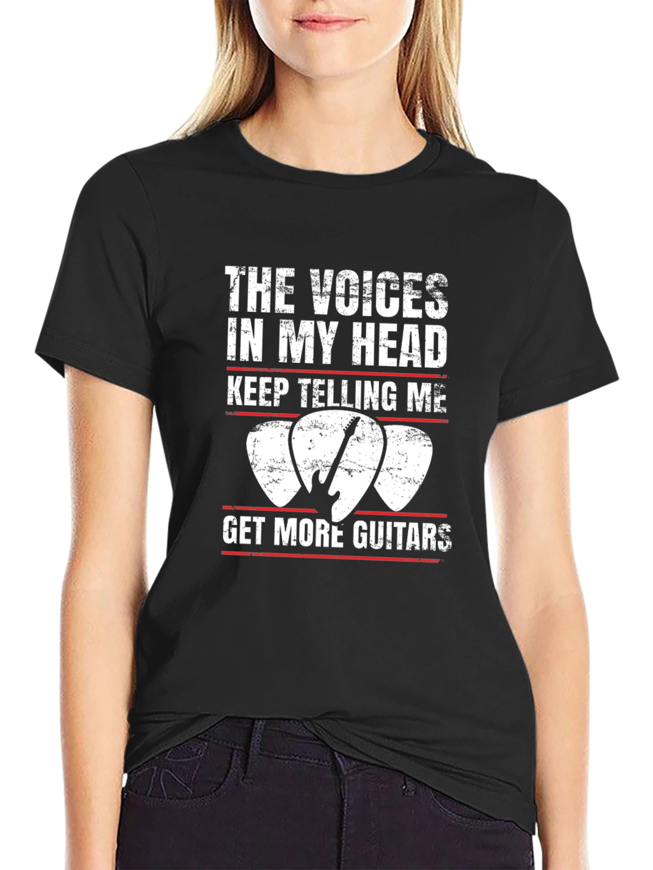 Black The Voices T-Shirt - Get More Guitars Funny Tee view 2
