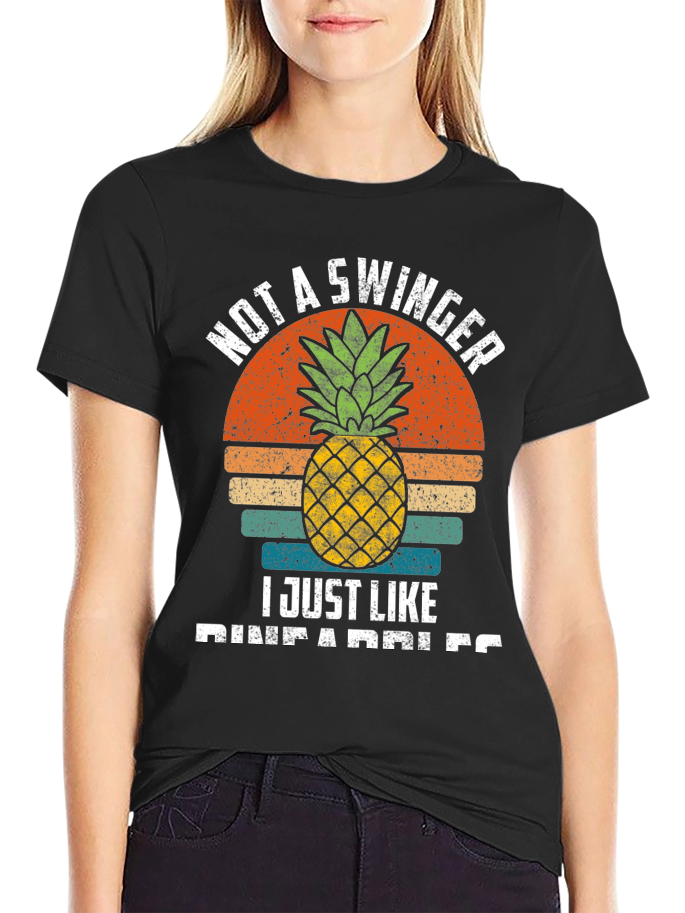 Black Funny Pineapple Lover T-Shirt - Not A Swinger view 2