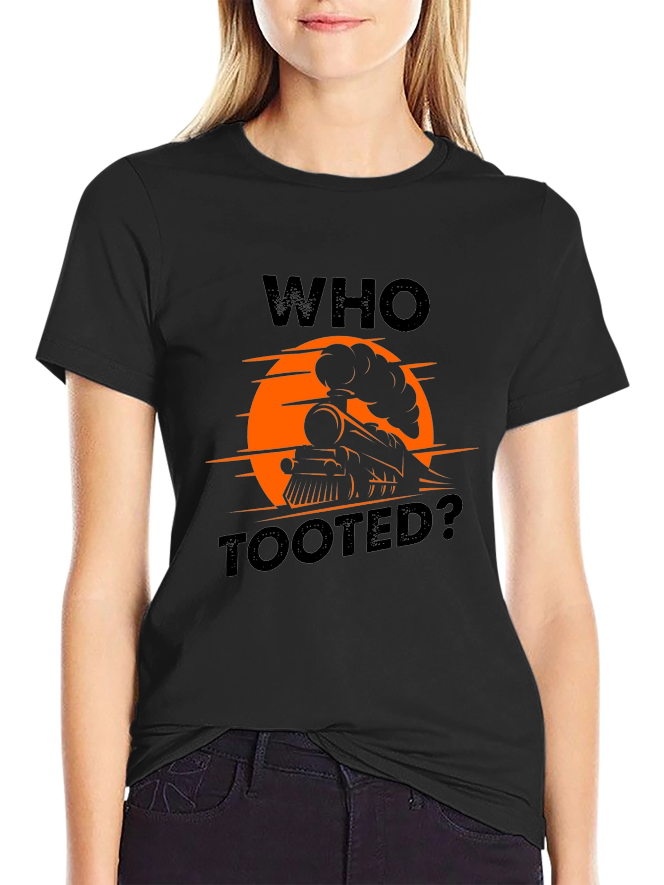 Black Who Tooted? Train Graphic T-Shirt view 2