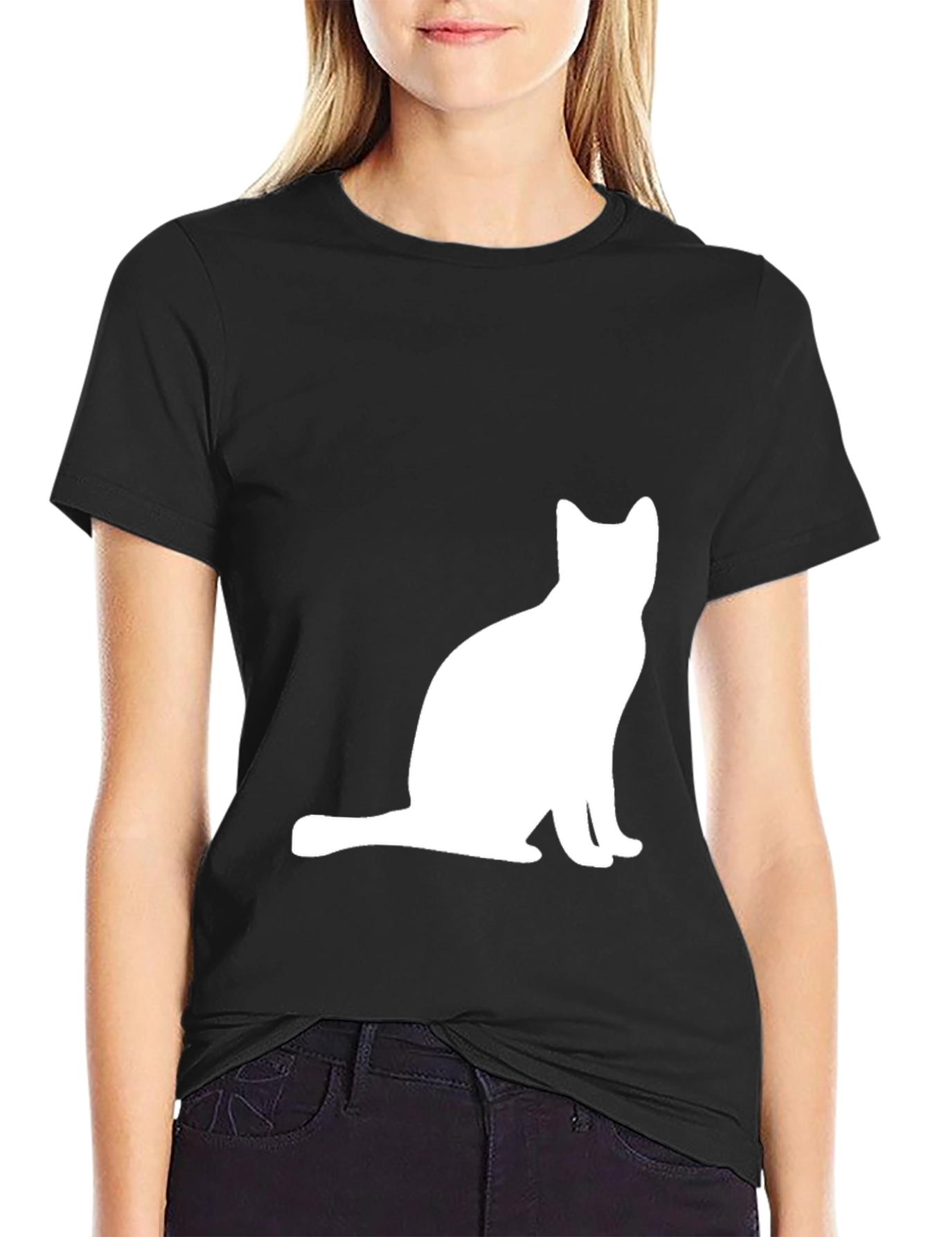 Black Cat Silhouette Graphic Tee - Black view 2