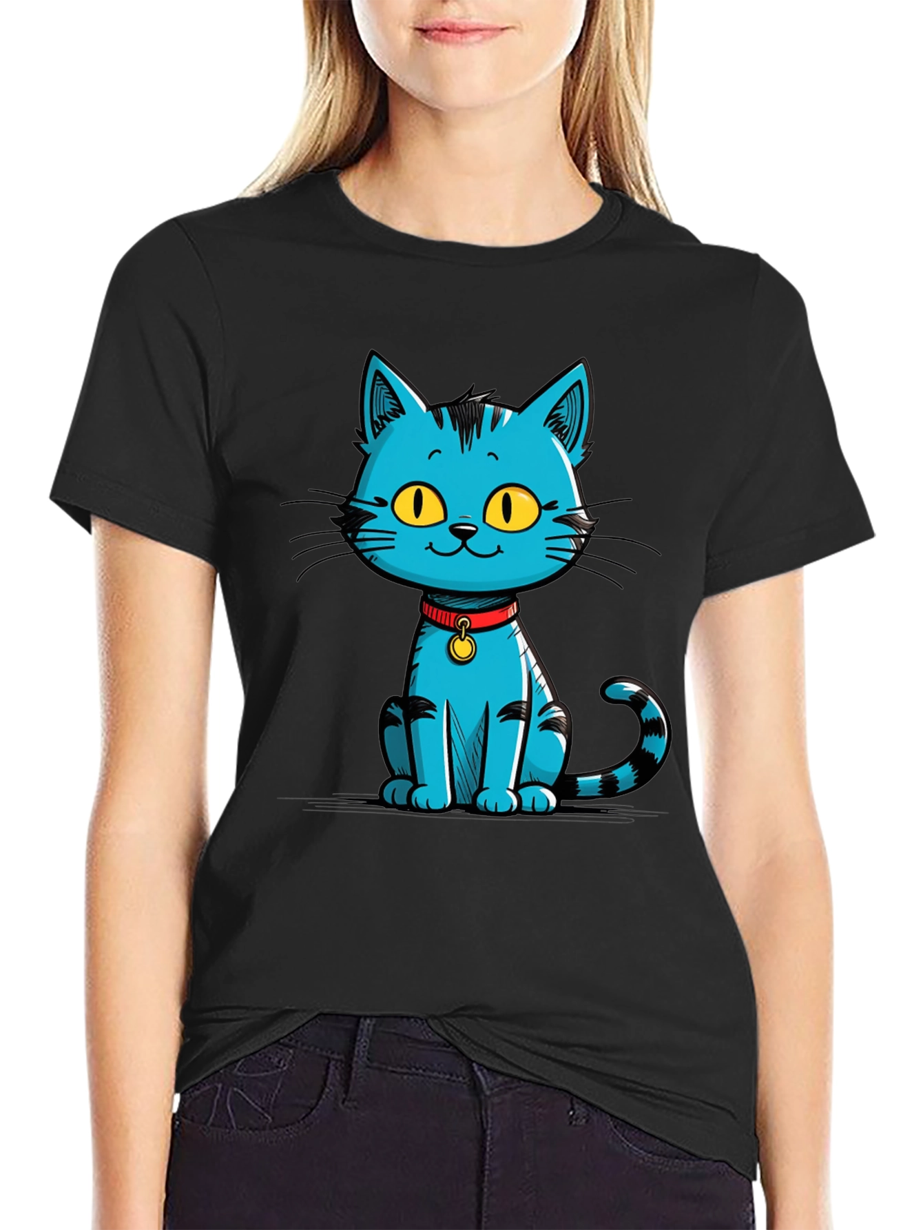 Black Cool Cat Graphic T-Shirt view 2
