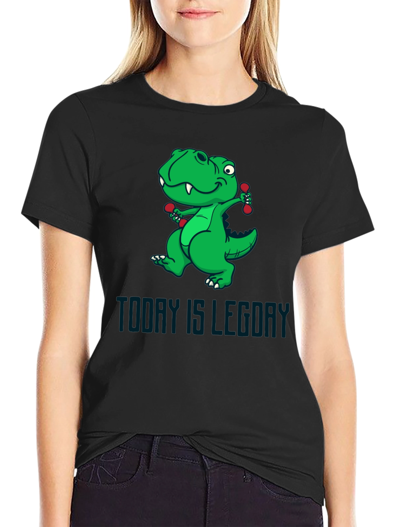 Black Dino Leg Day T-Shirt - Funny Workout Tee view 2