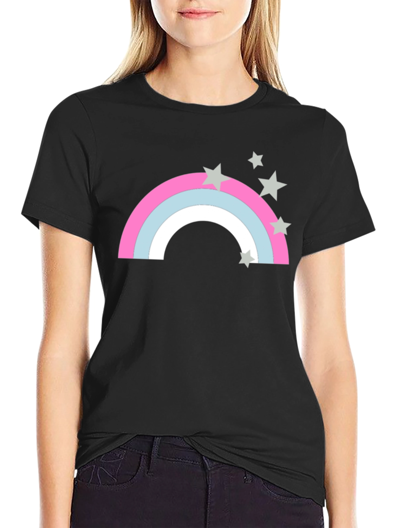 Black Rainbow & Star Graphic Black T-Shirt view 2