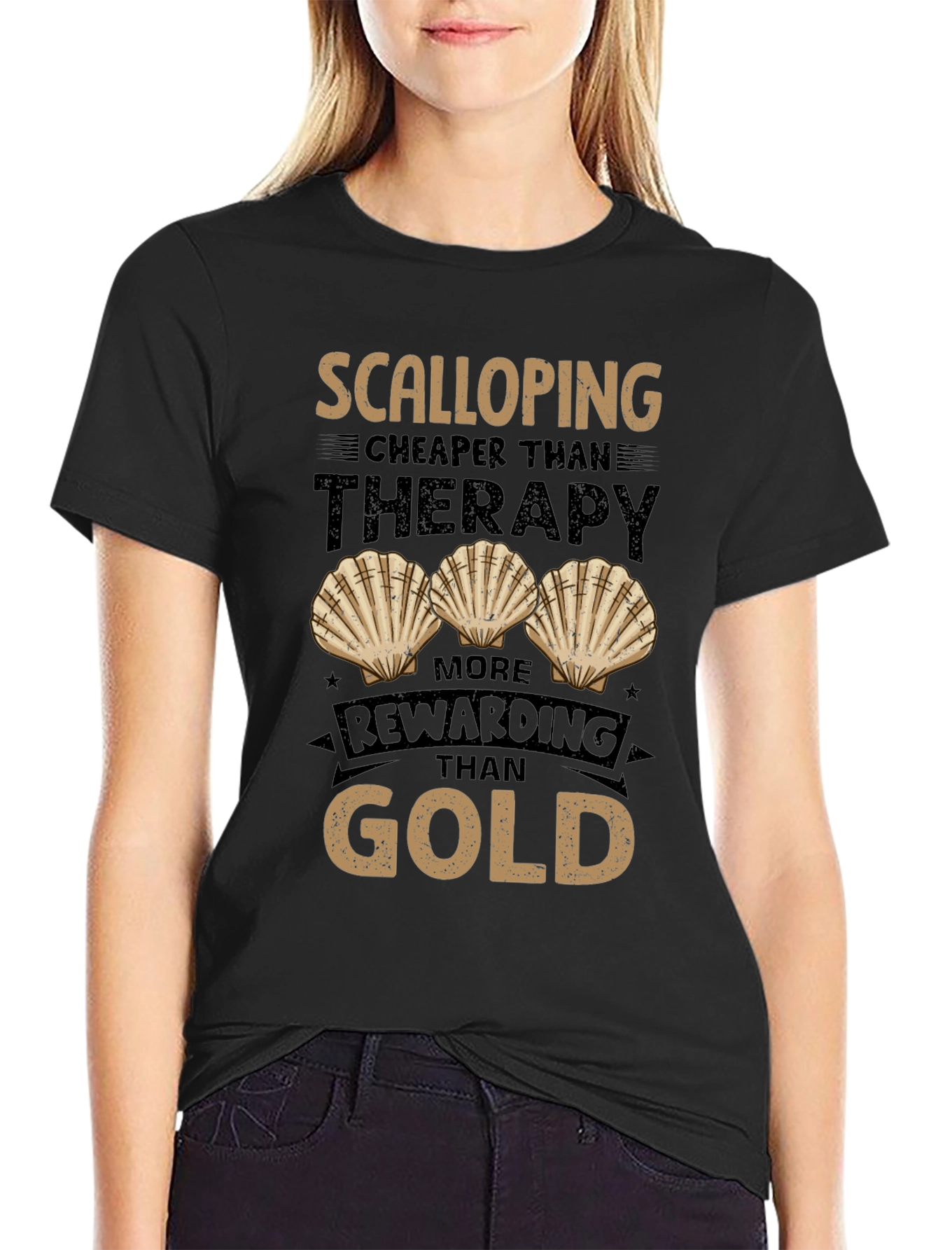 Black Scalloping Therapy T-Shirt Funny Fisherman Tee view 2