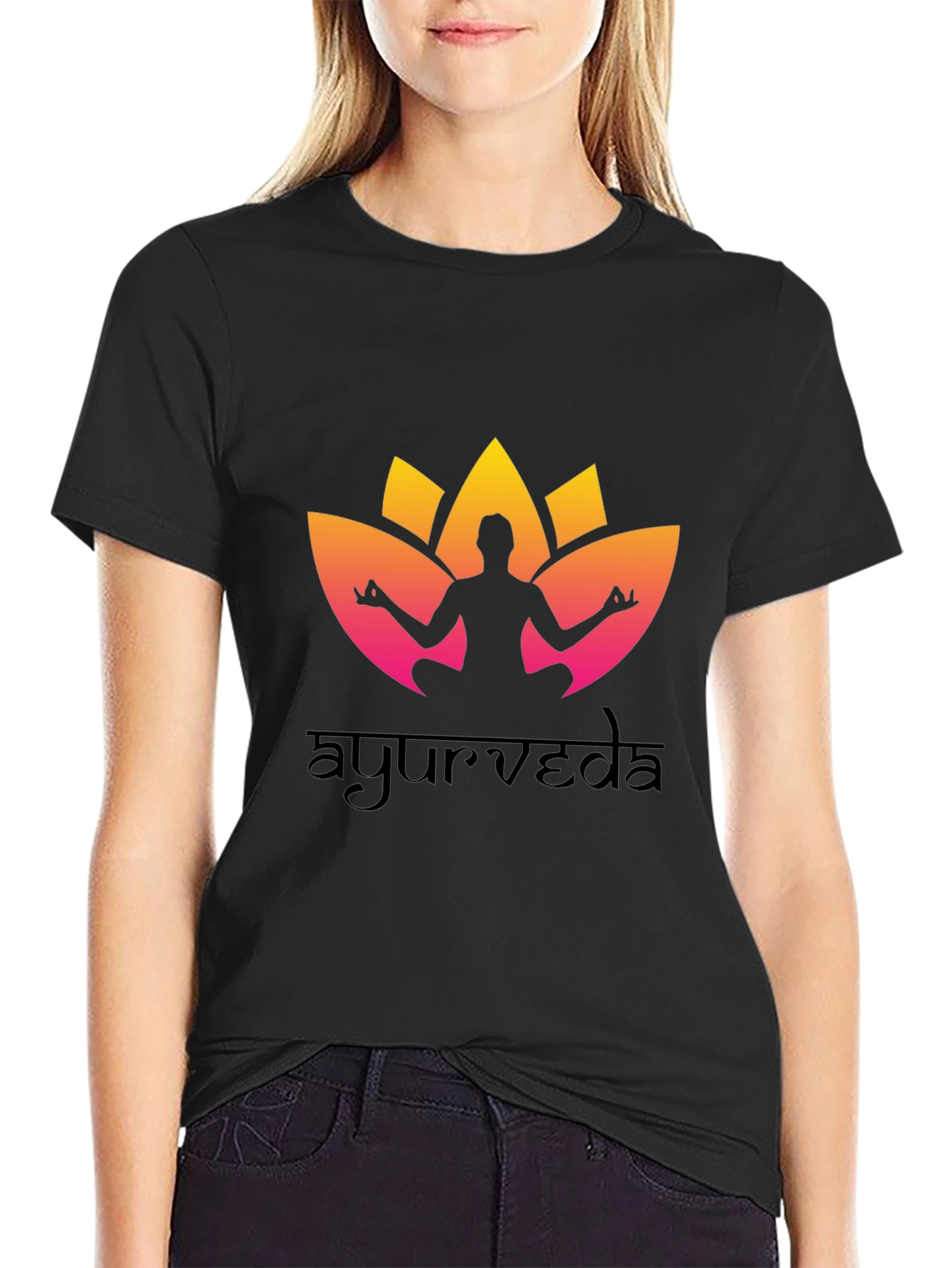 Black Ayurveda Yoga T-Shirt - Black Cotton view 2