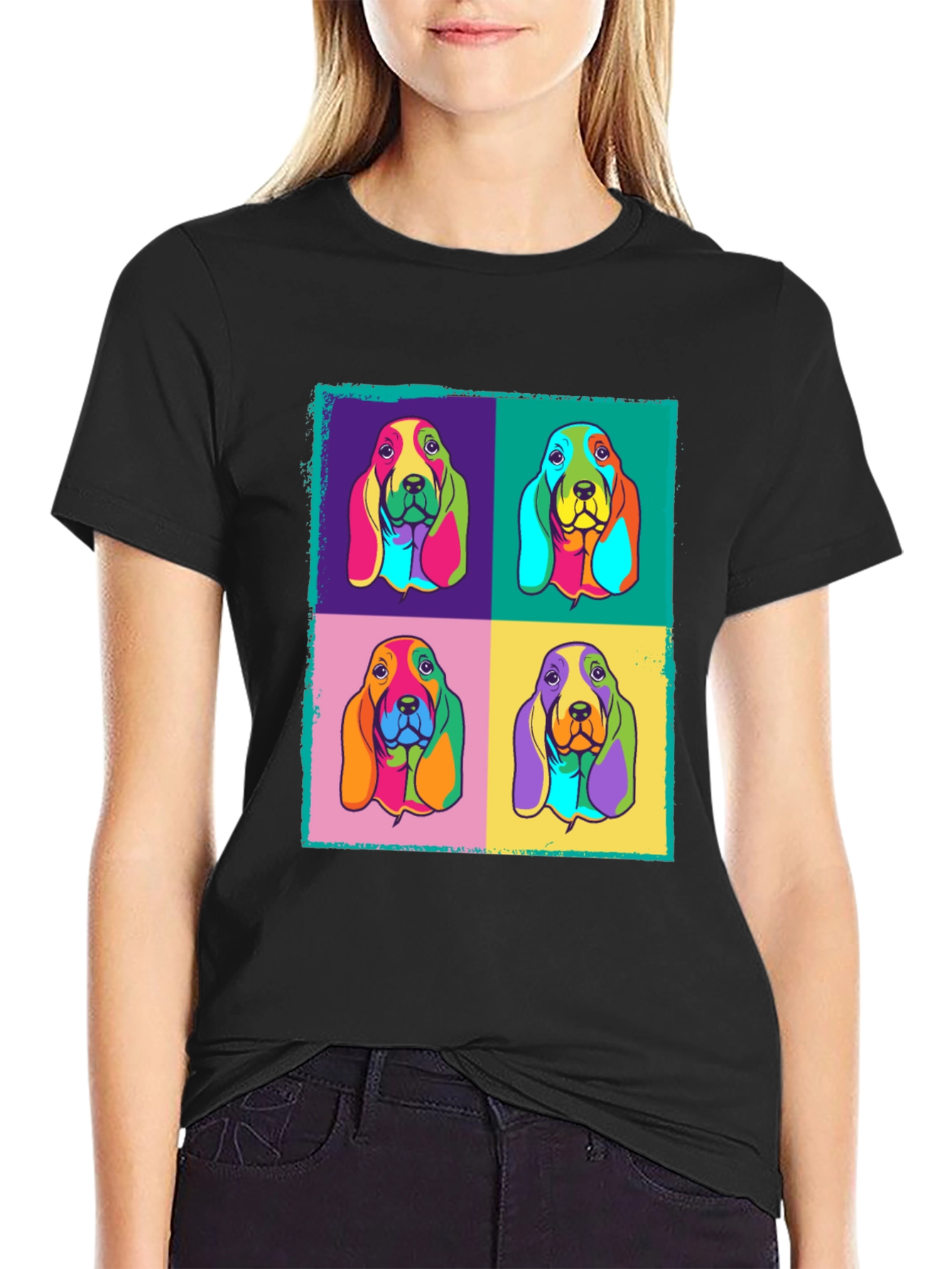 Black Pop Art Basset Hound Graphic Tee view 2