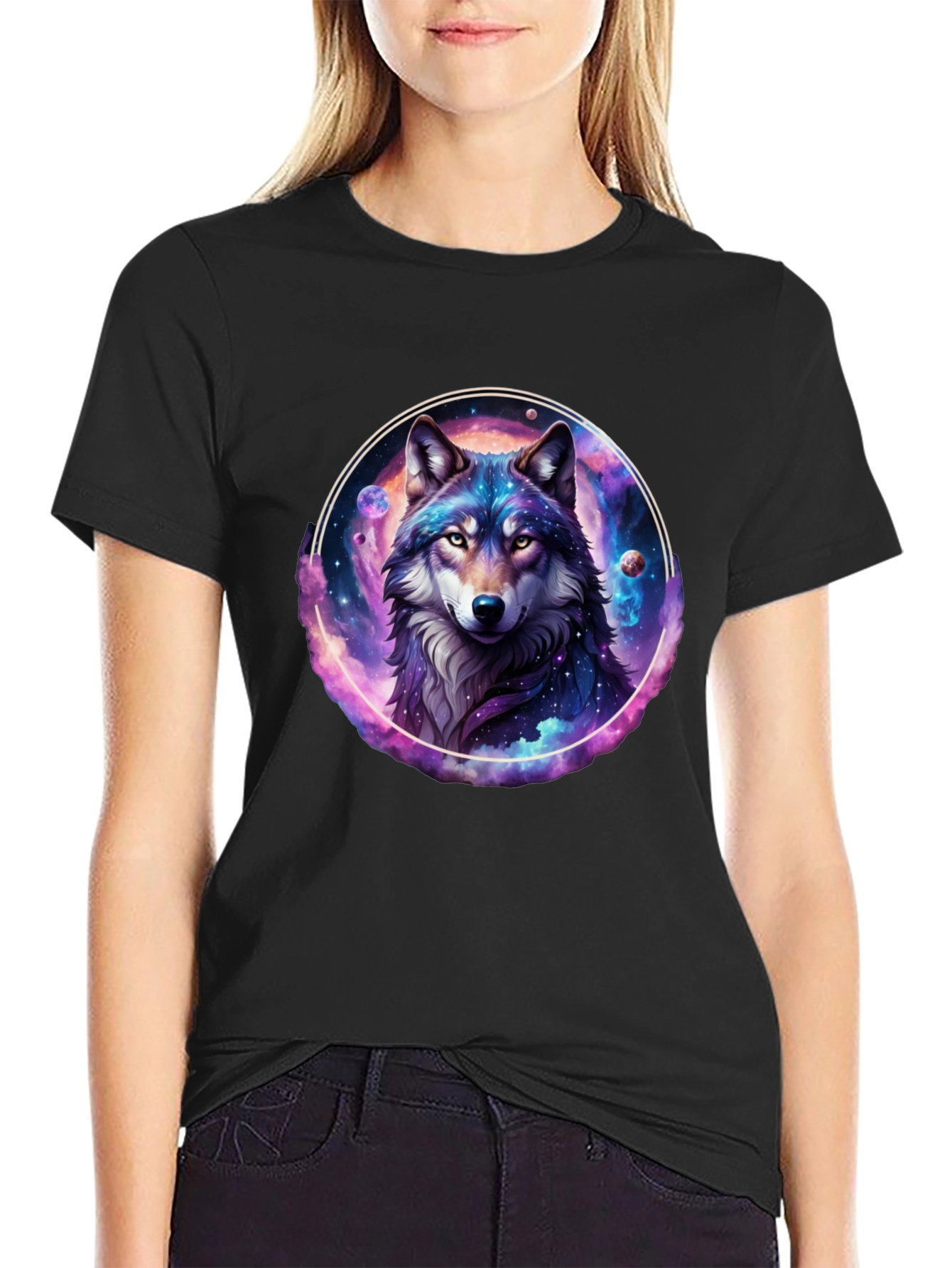 Black Cosmic Wolf Graphic Tee - Black T-Shirt view 2