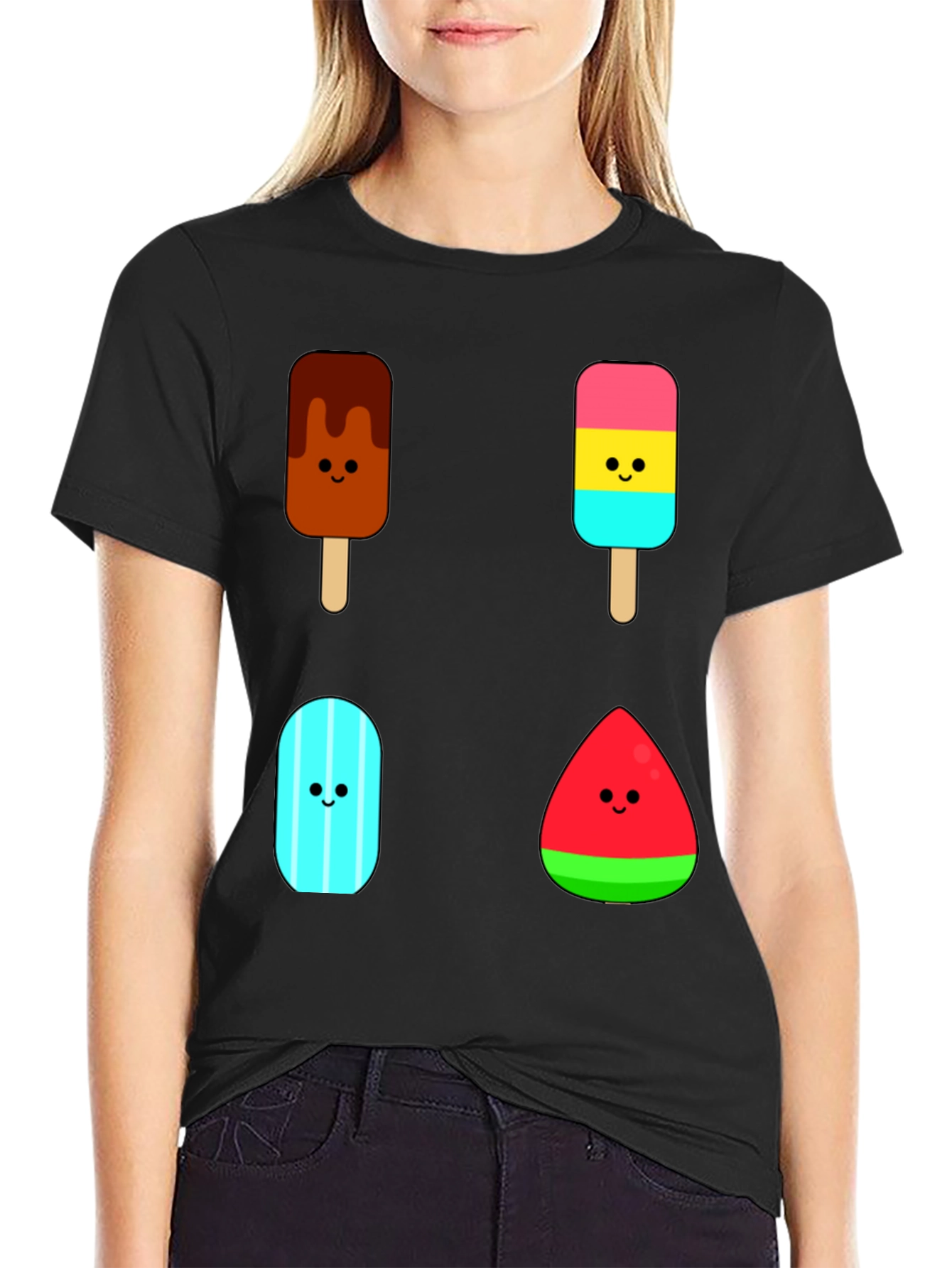 Black Cute Ice Cream Pops Graphic Tee - Black T-Shirt view 2
