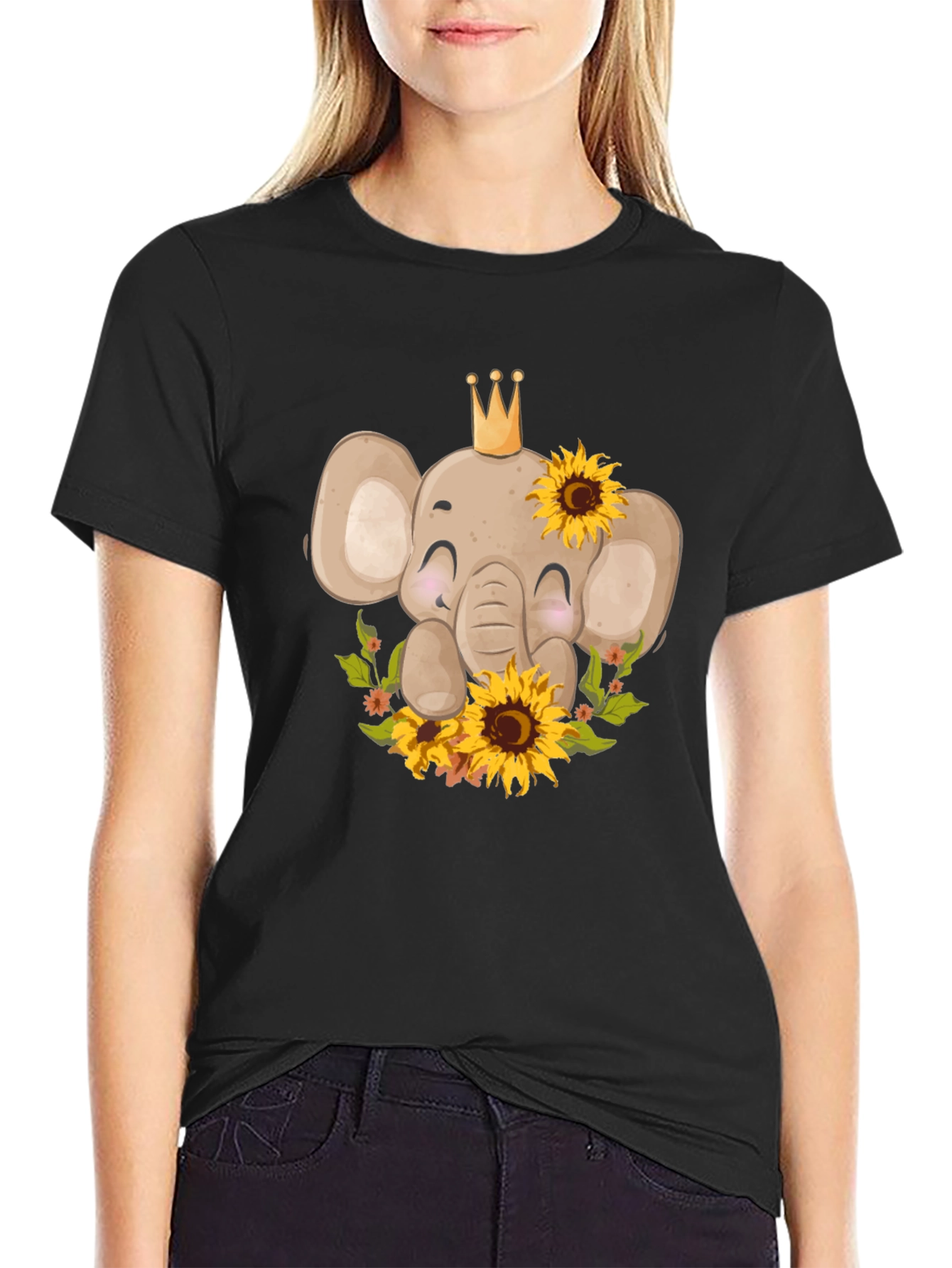 Black Elephant Sunflower Graphic Tee view 2