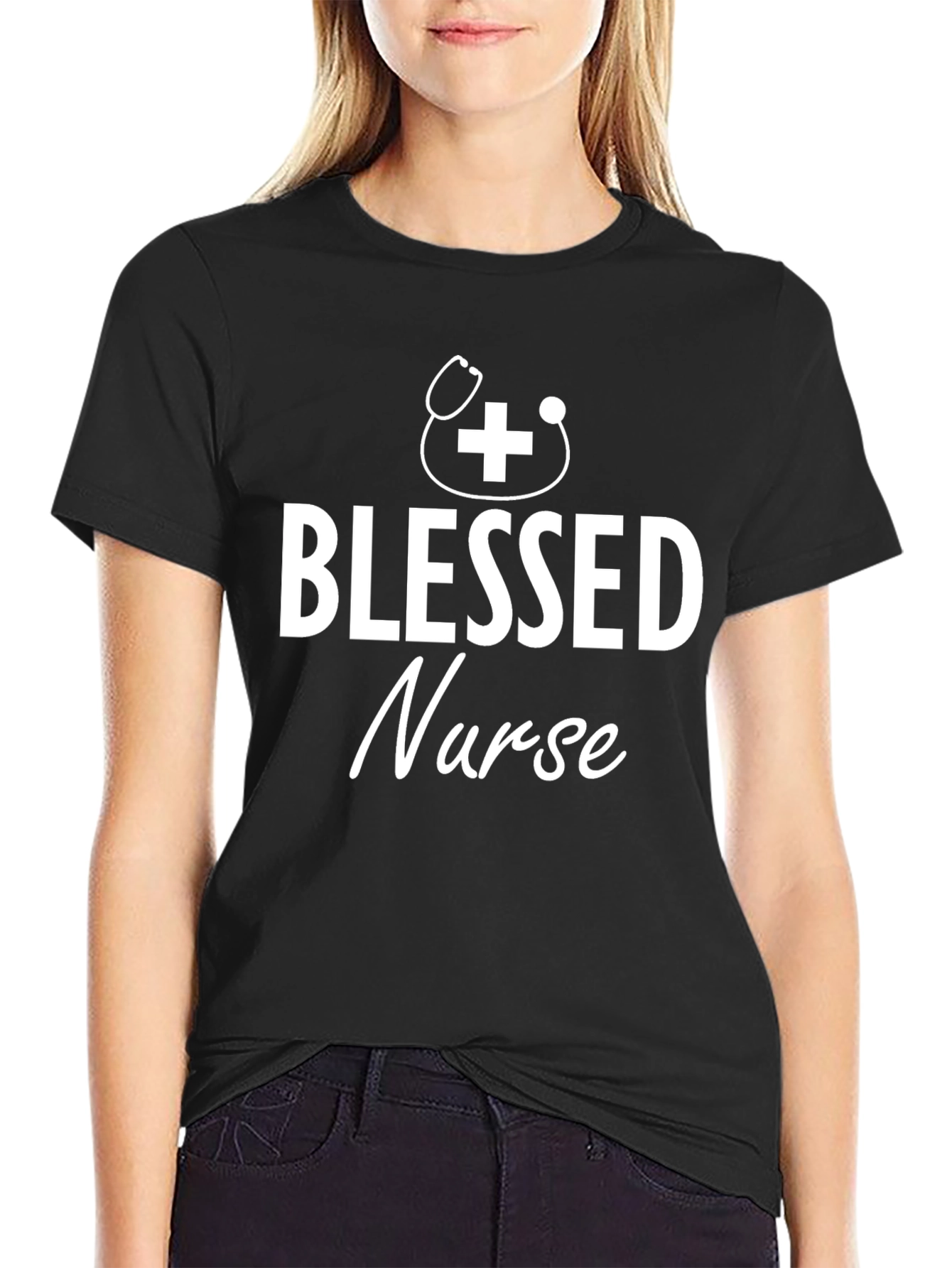 Black Blessed Nurse T-Shirt - Black - Medical Professional view 2