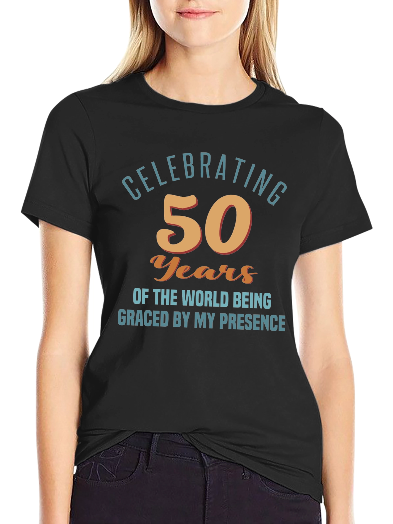 Black Celebrating 50 Years Funny Birthday T-Shirt view 2