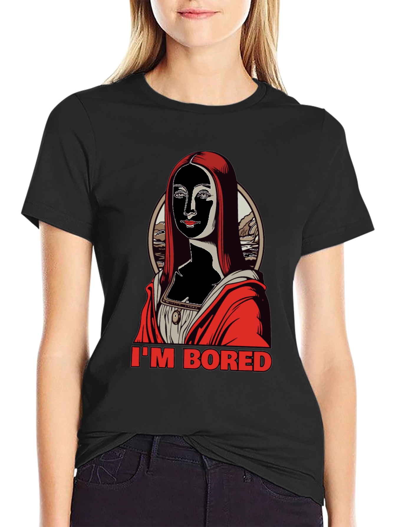 Black I'm Bored Mona T-Shirt - Black view 2