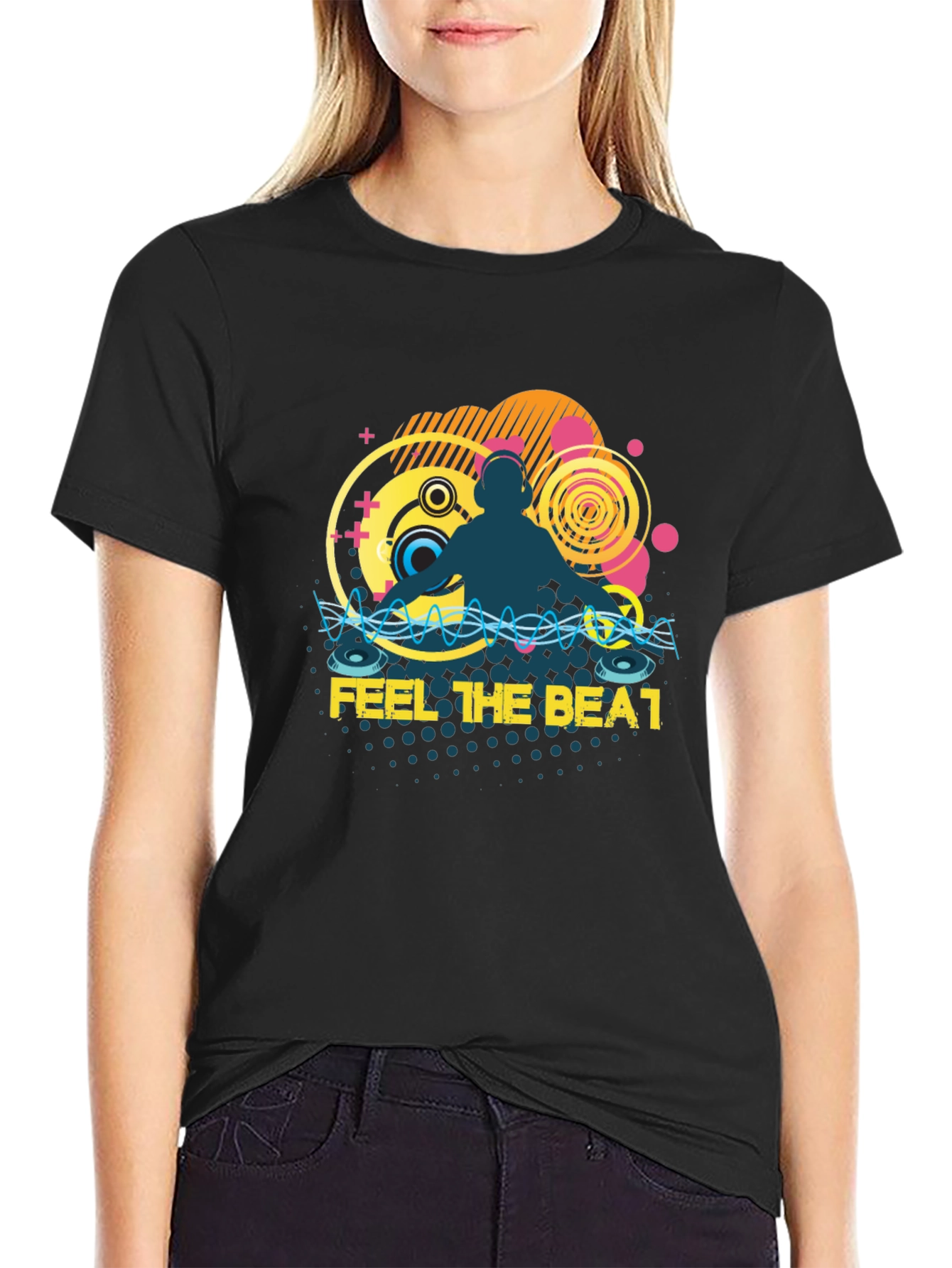 Black DJ Music Graphic T-Shirt - Feel The Beat view 2