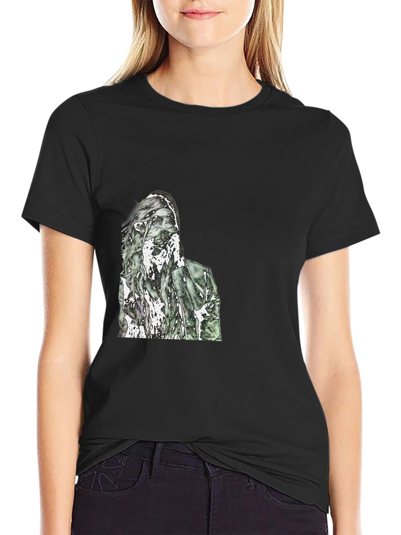 Black Zombie Graphic Tee - Black Crew Neck T-Shirt view 2