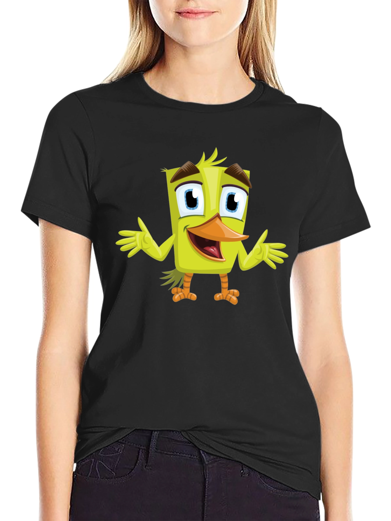 Black Cartoon Duck Graphic Tee - Black Unisex T-Shirt view 2