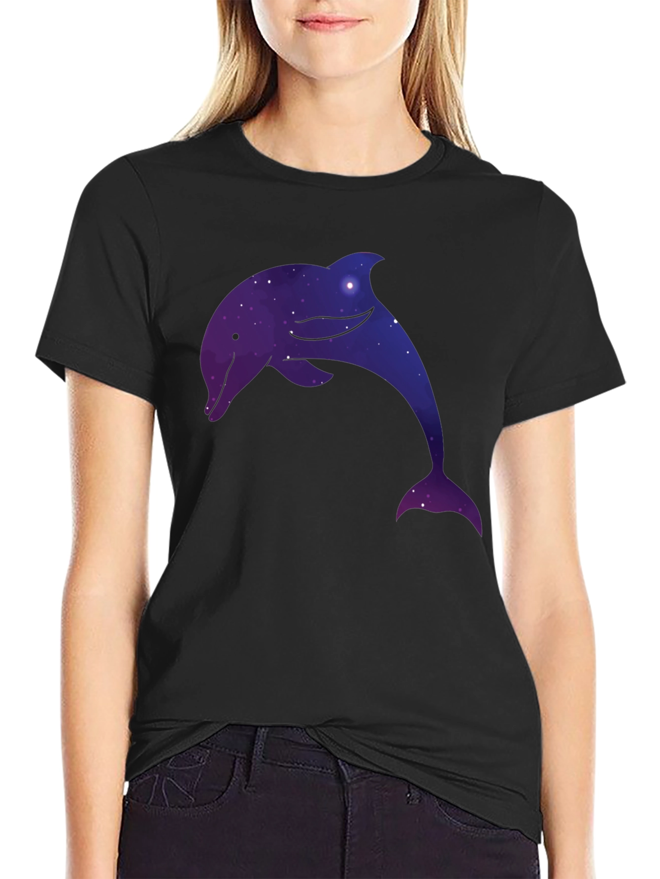Black Cosmic Dolphin Black T-Shirt view 2