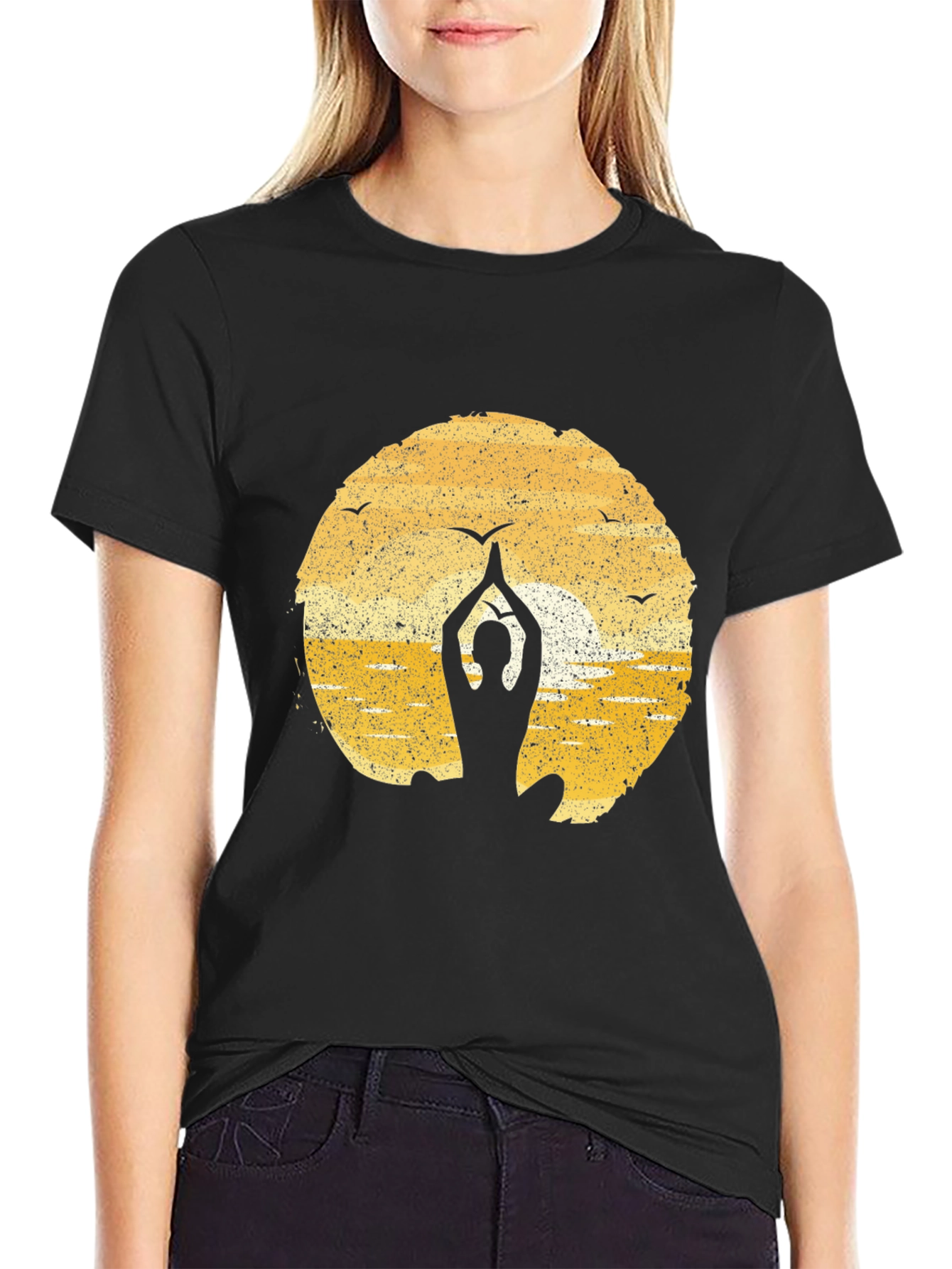 Black Yoga Silhouette T-Shirt - Meditation Peace  view 2