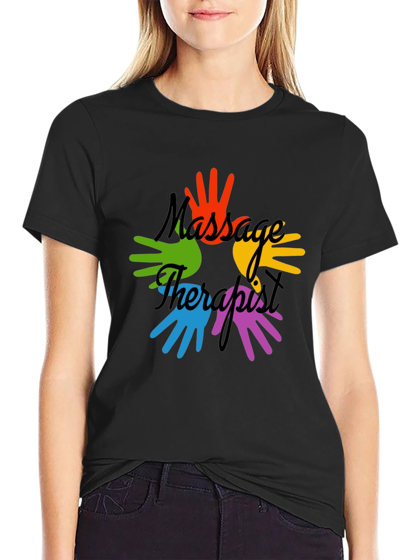 Black Massage Therapist Colorful Hands Graphic T-Shirt view 2