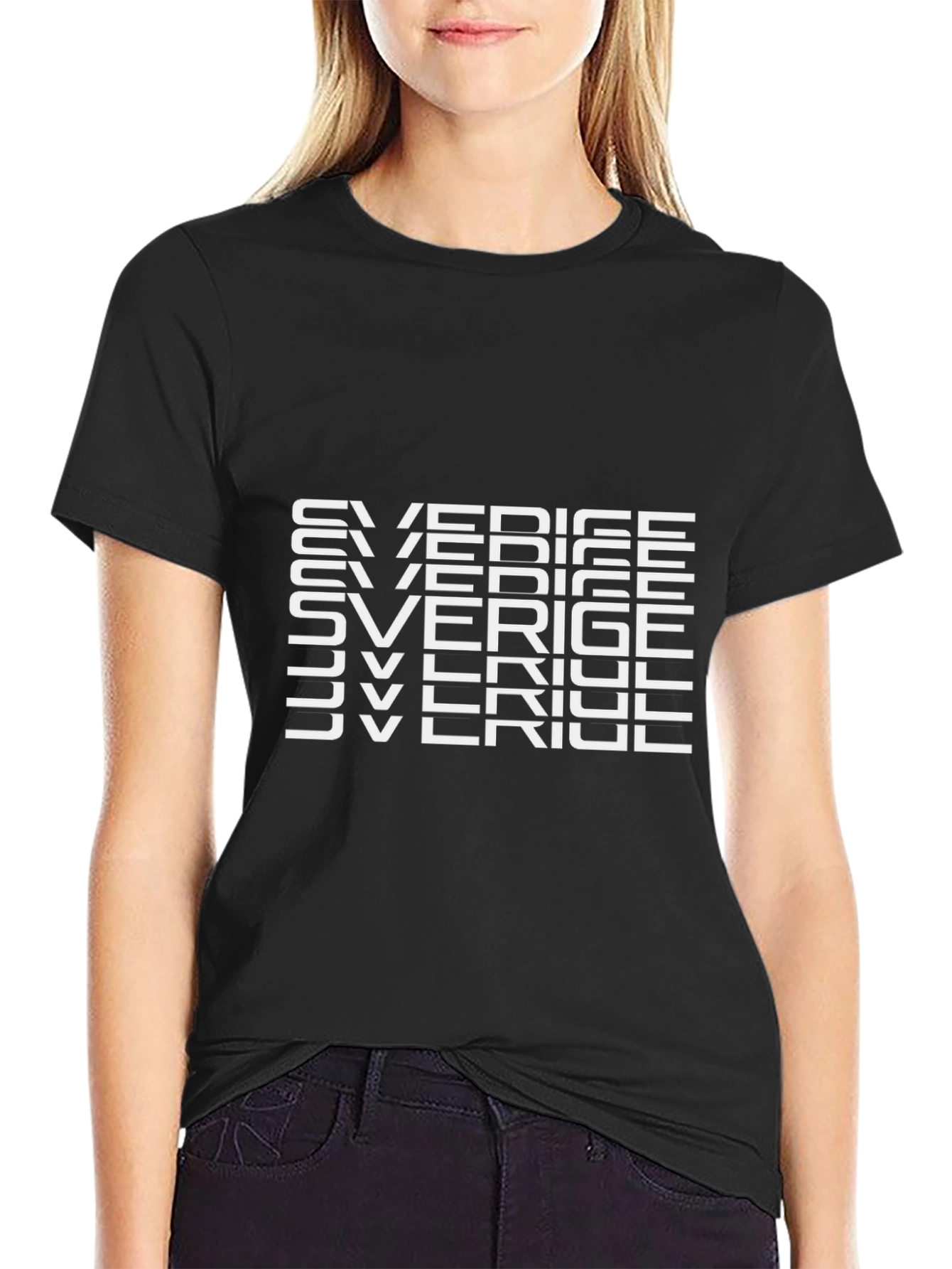 Black Sverige Text Graphic Print Black T-Shirt view 2
