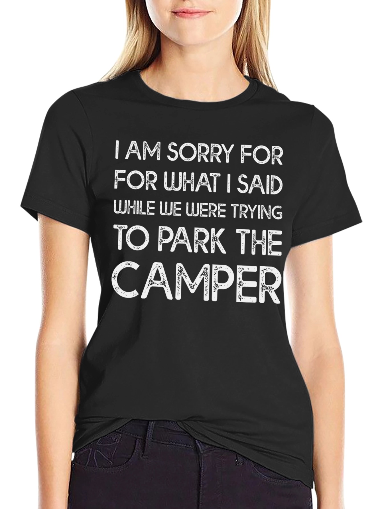 Black Camper Parking Apology T-Shirt - Funny Camping Tee view 2