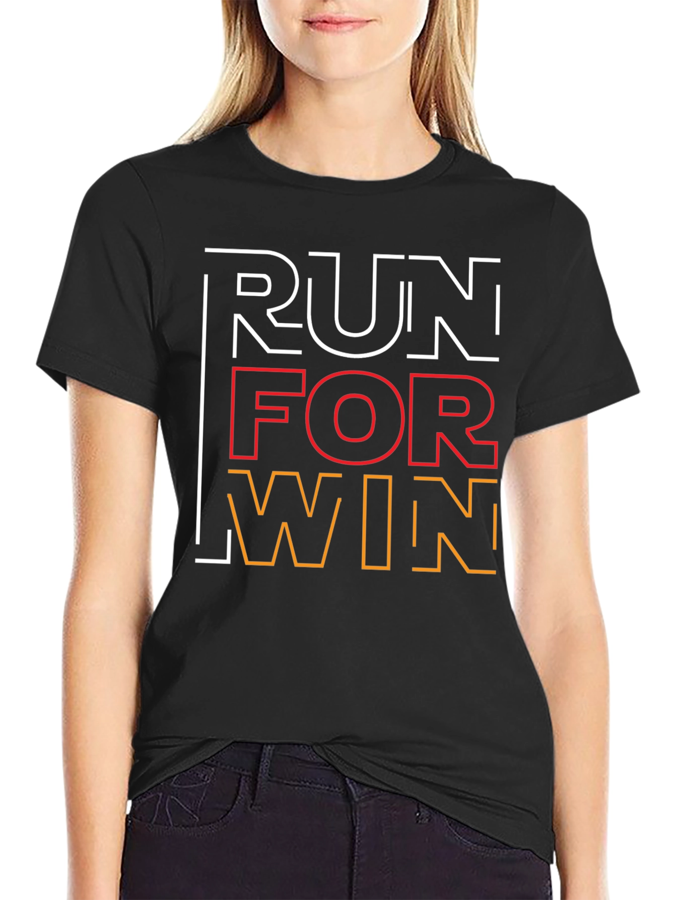Black Run For Win Graphic Tee - Stylish Athletic Shirt view 2