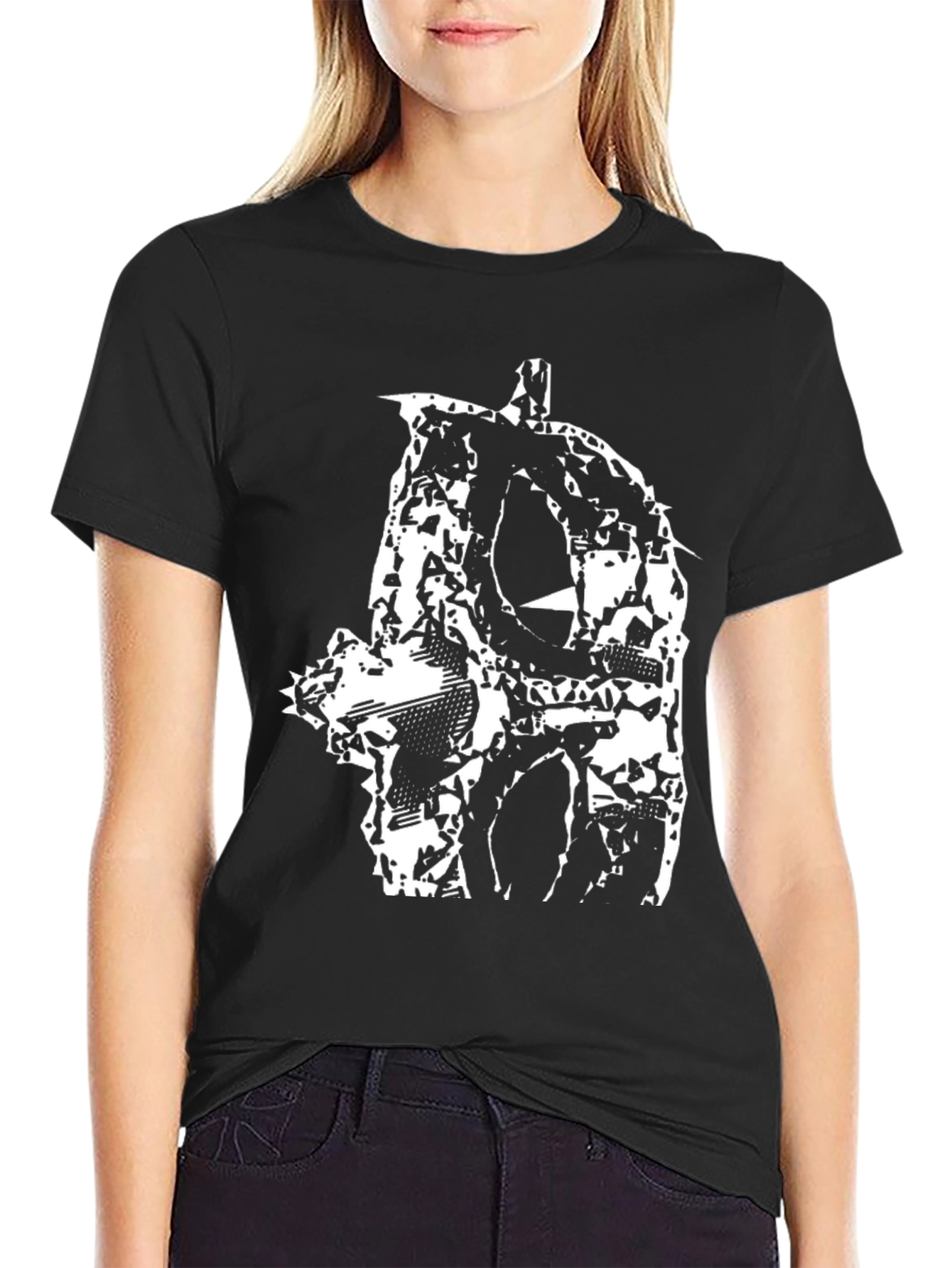 Black Abstract Skull Graphic Black T-Shirt view 2