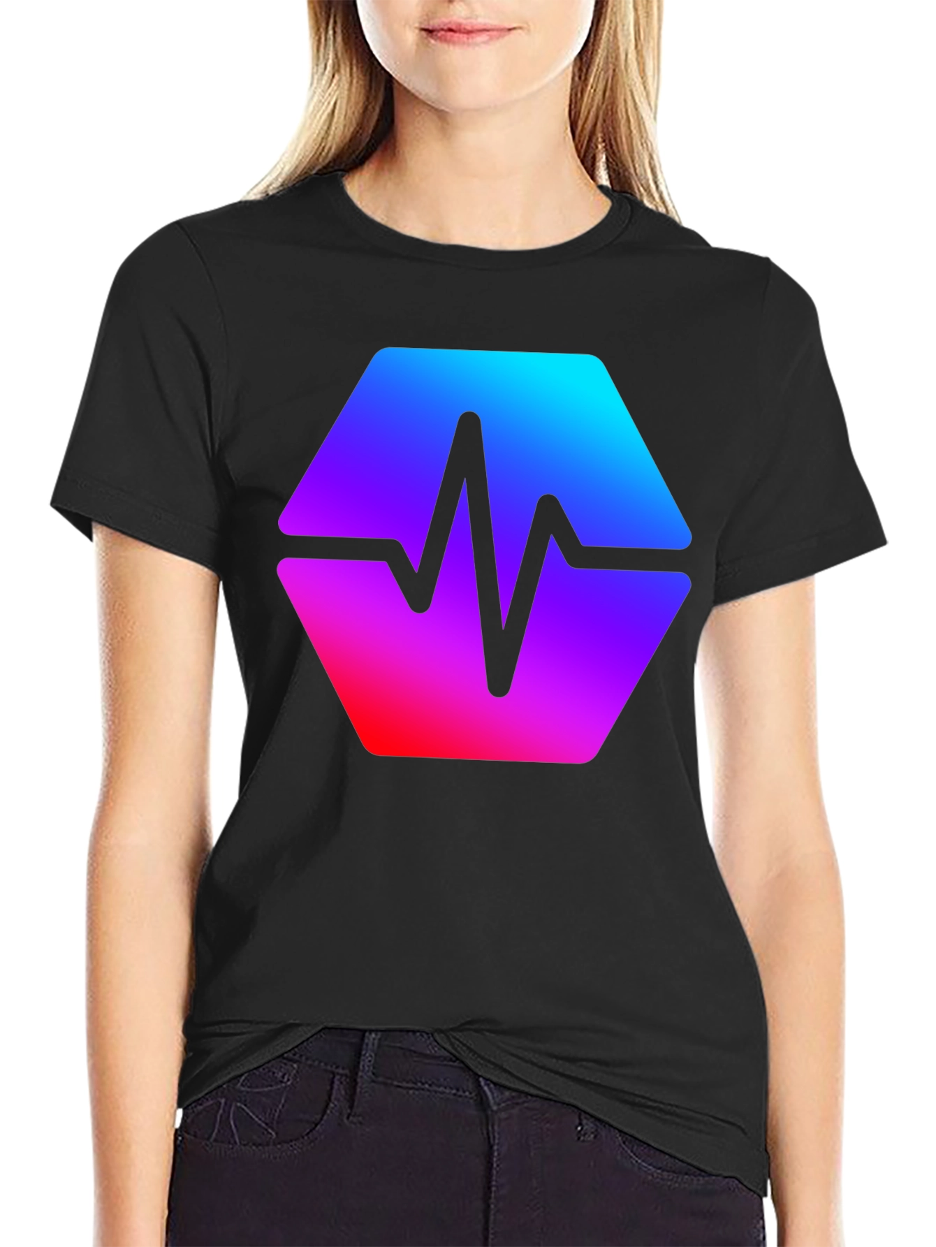 Black Hex Pulse Graphic T-Shirt - Modern Style view 2