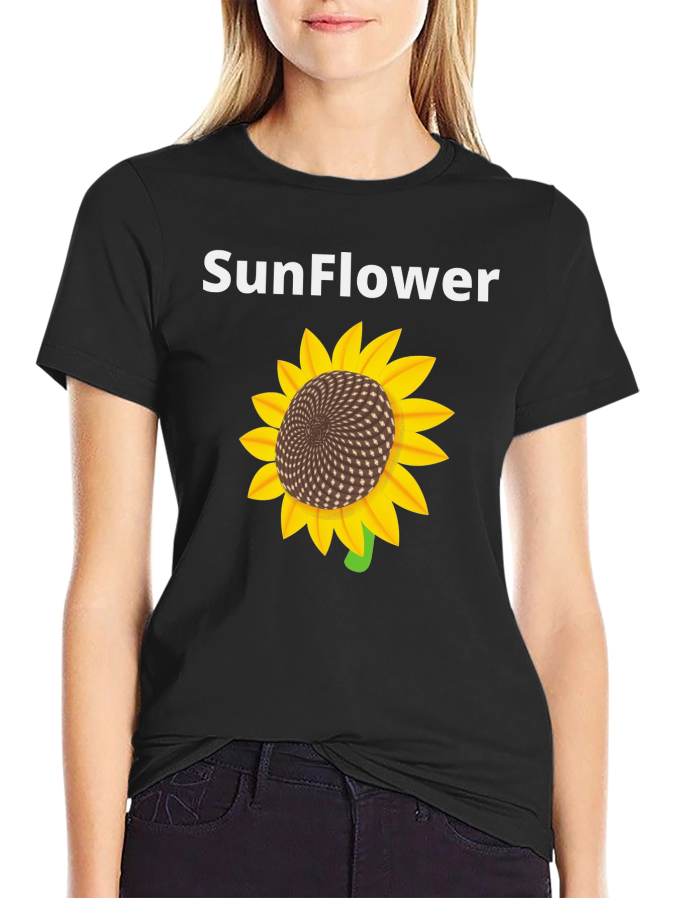 Sunflower Graphic Print Black T-Shirt - 2