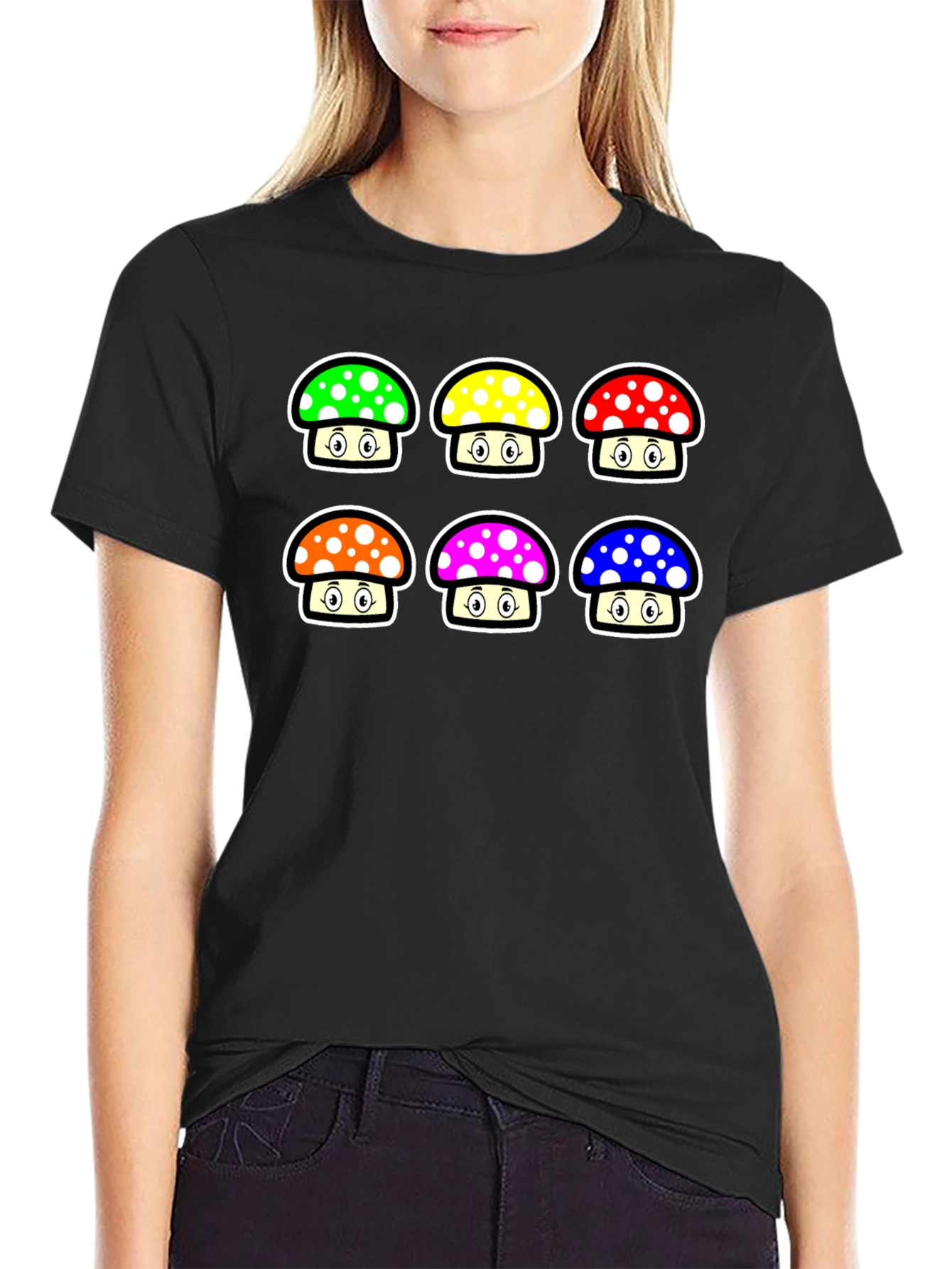 Black Mushroom T-Shirt - Fun Colorful Design view 2