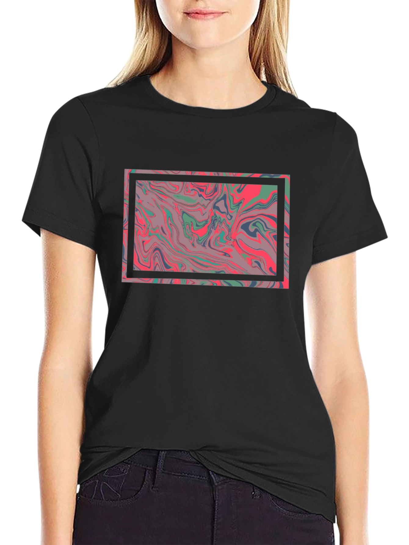 Abstract Marble Graphic Tee - Stylish Black T-Shirt - 2