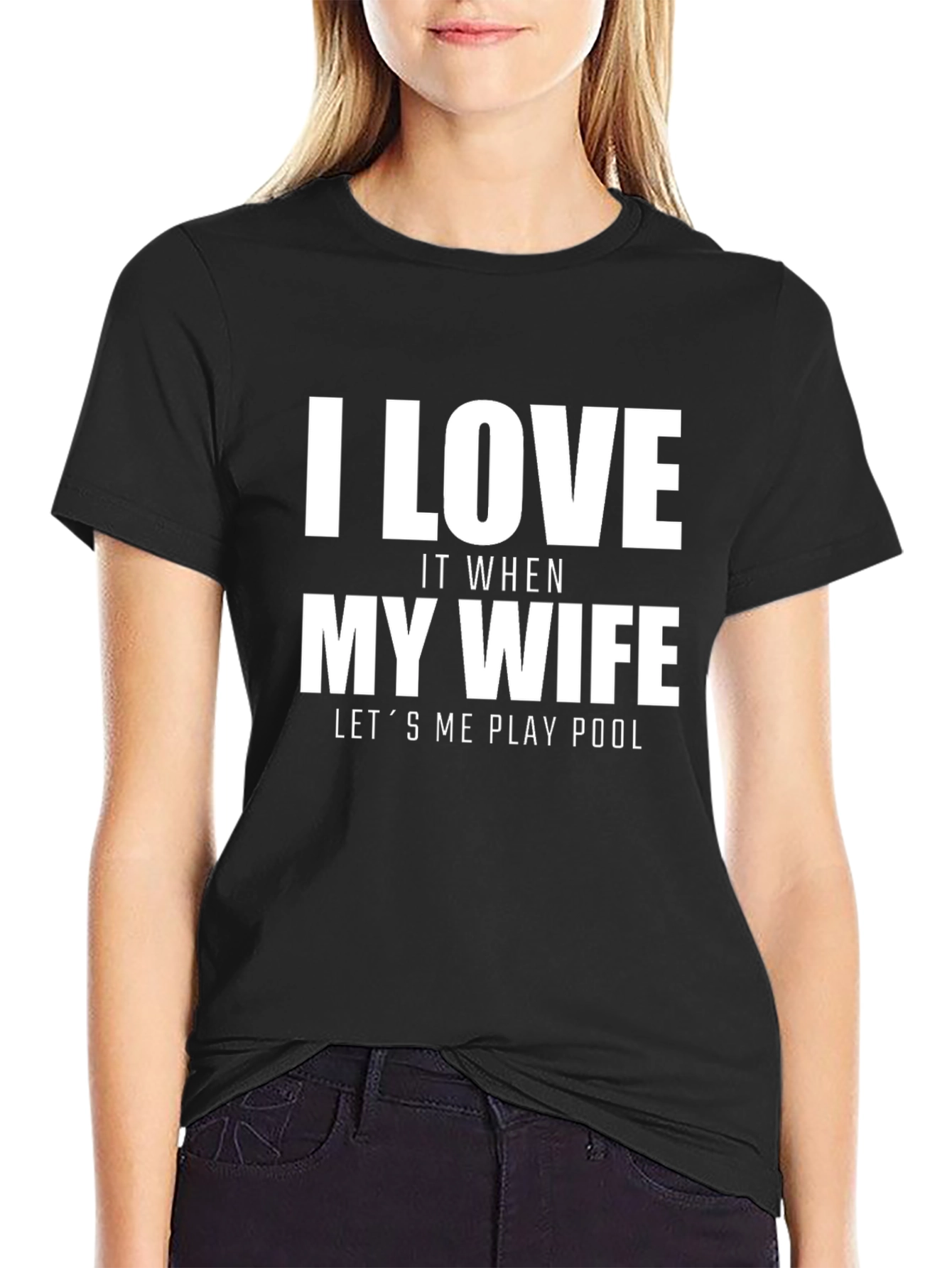 Black I Love My Wife Pool T-Shirt Novelty Graphic Tee view 2