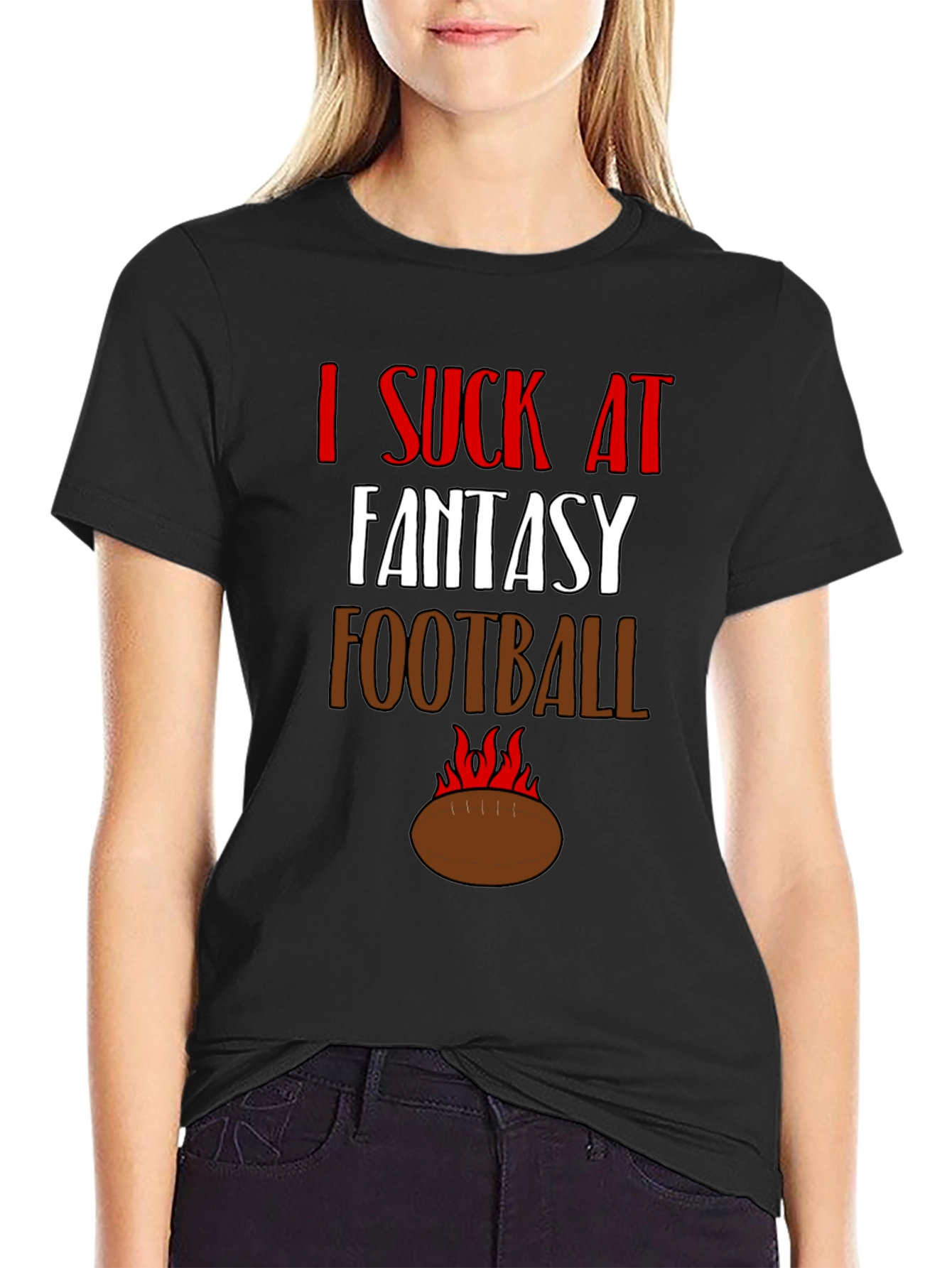 Black I Suck at Fantasy Football Graphic Tee view 2