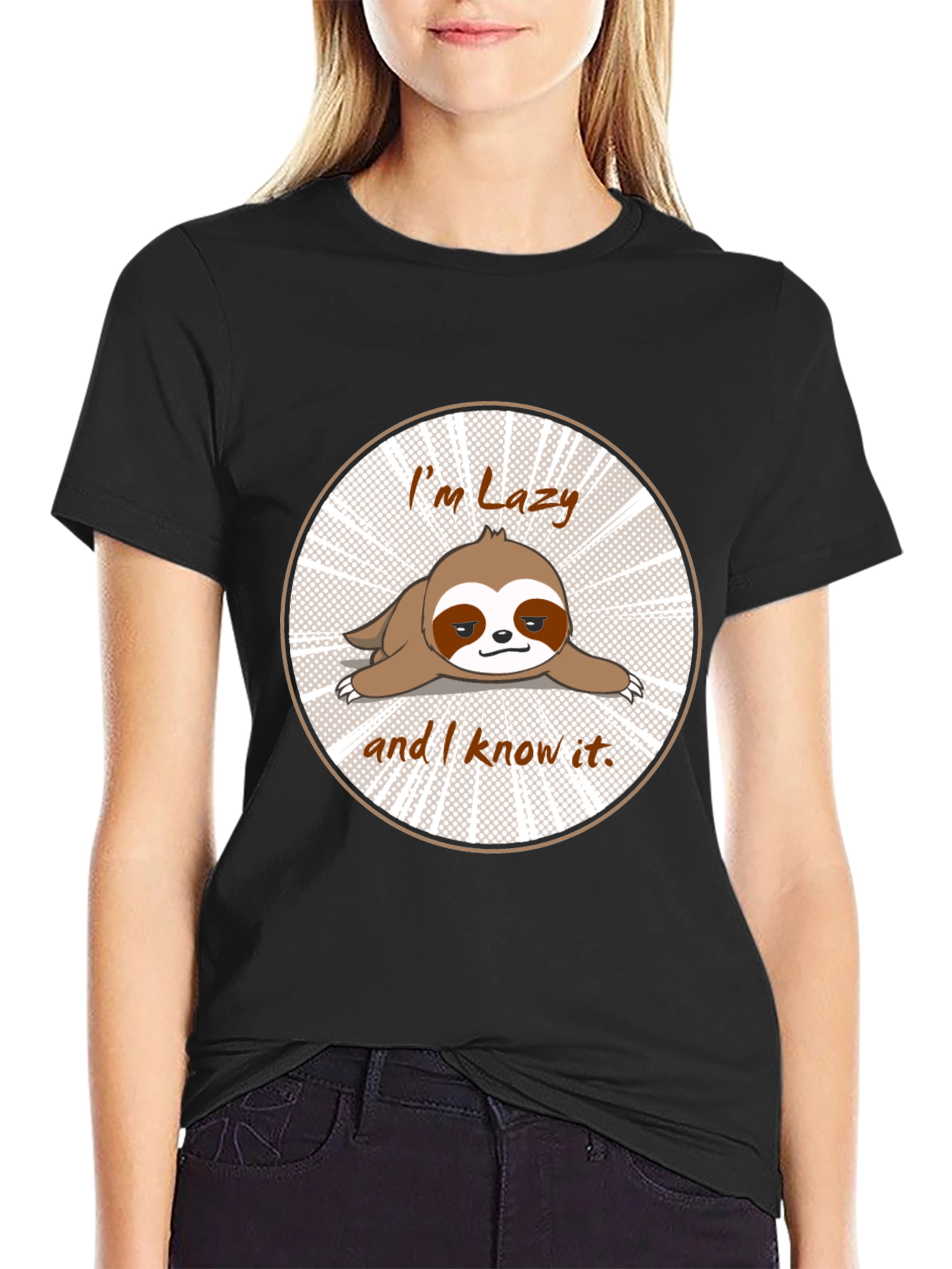 Black Lazy Sloth T-Shirt Funny Graphic Tee view 2
