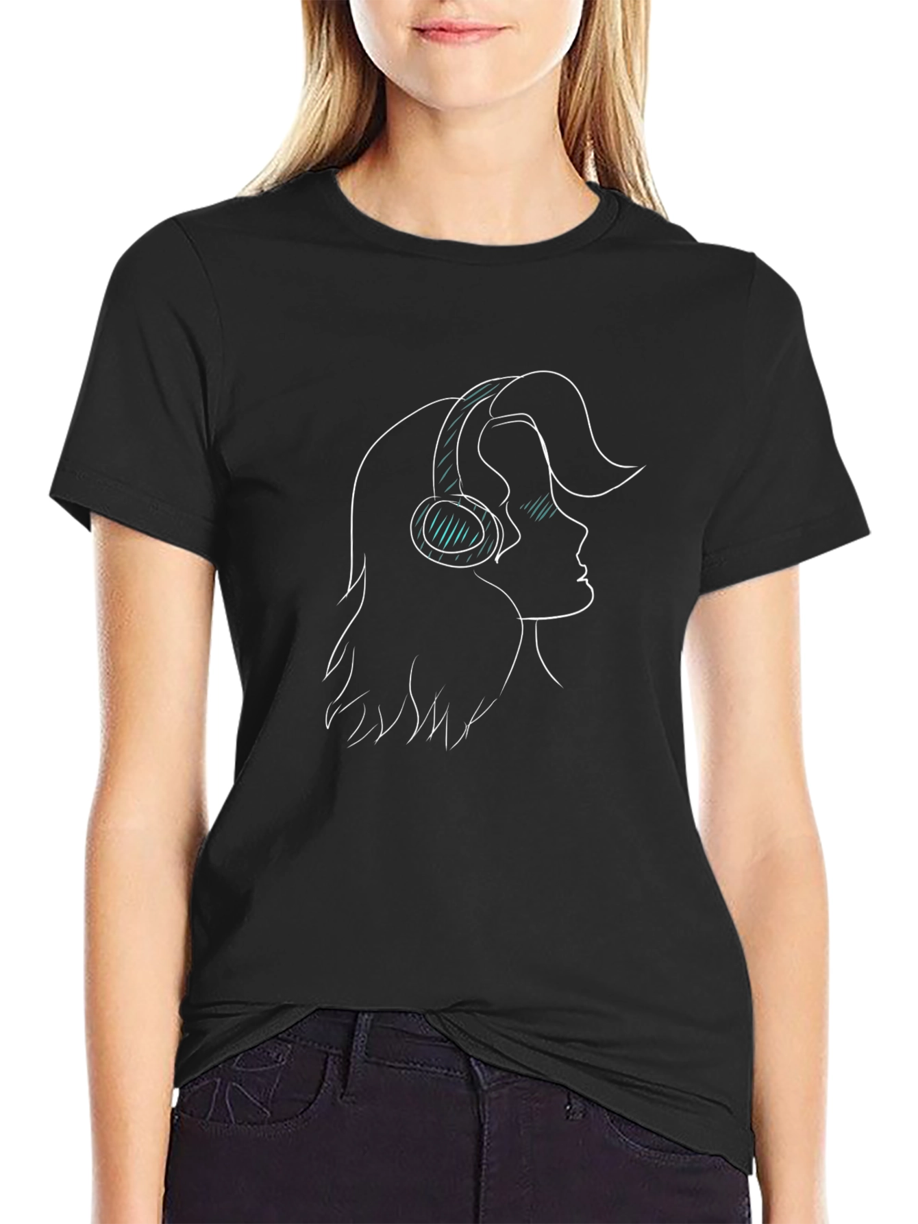 Black Headphones Girl Black Graphic Tee view 2