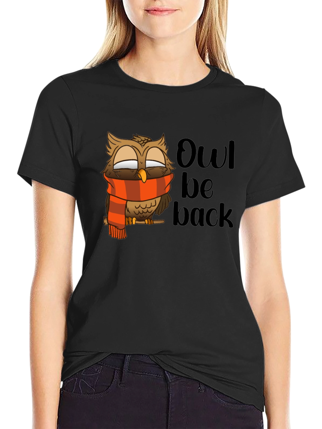 Black Owl Be Back Graphic T-Shirt - Cute Bird Pun Tee view 2