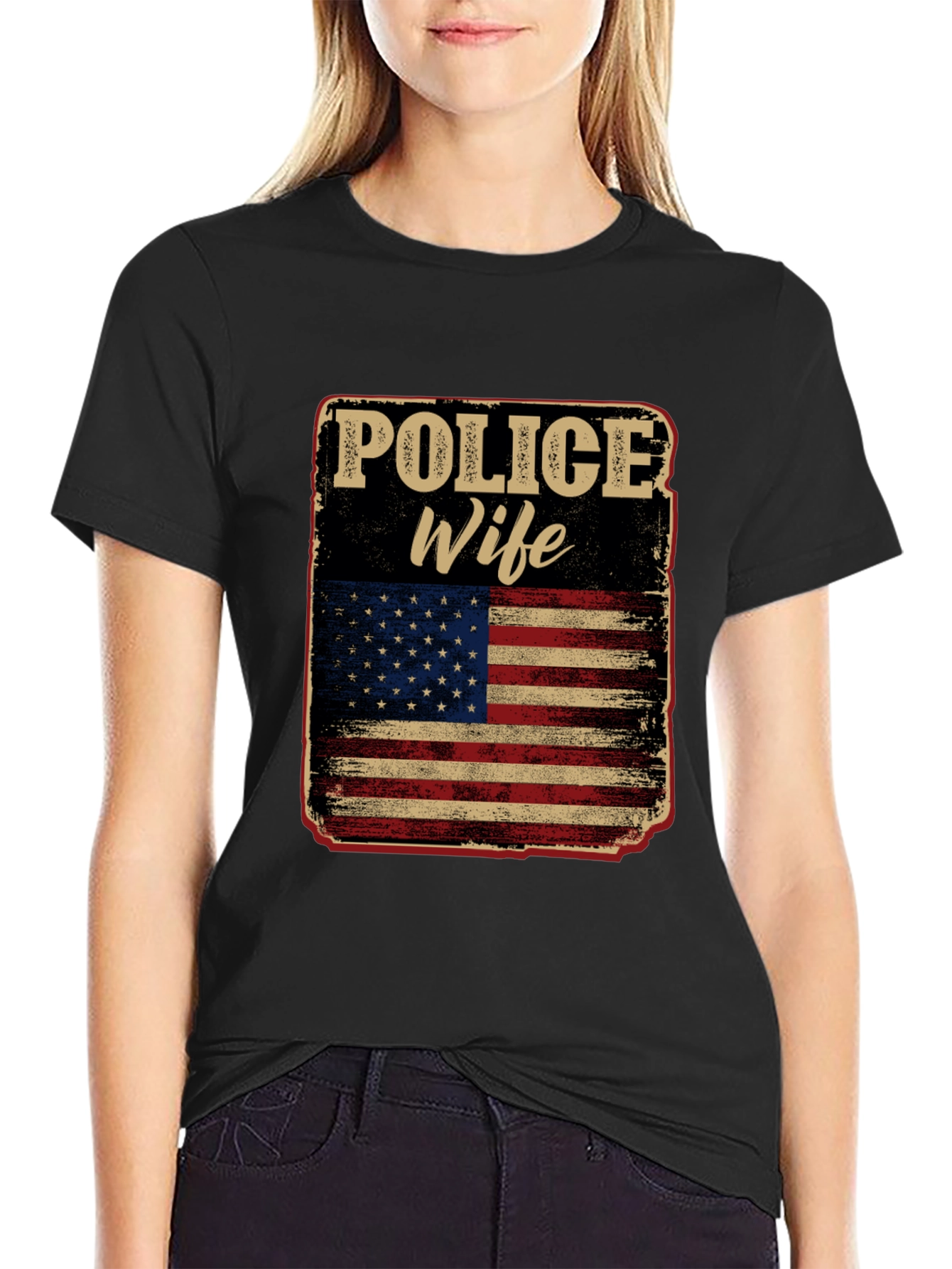 Black Police Wife American Flag Graphic Tee view 2
