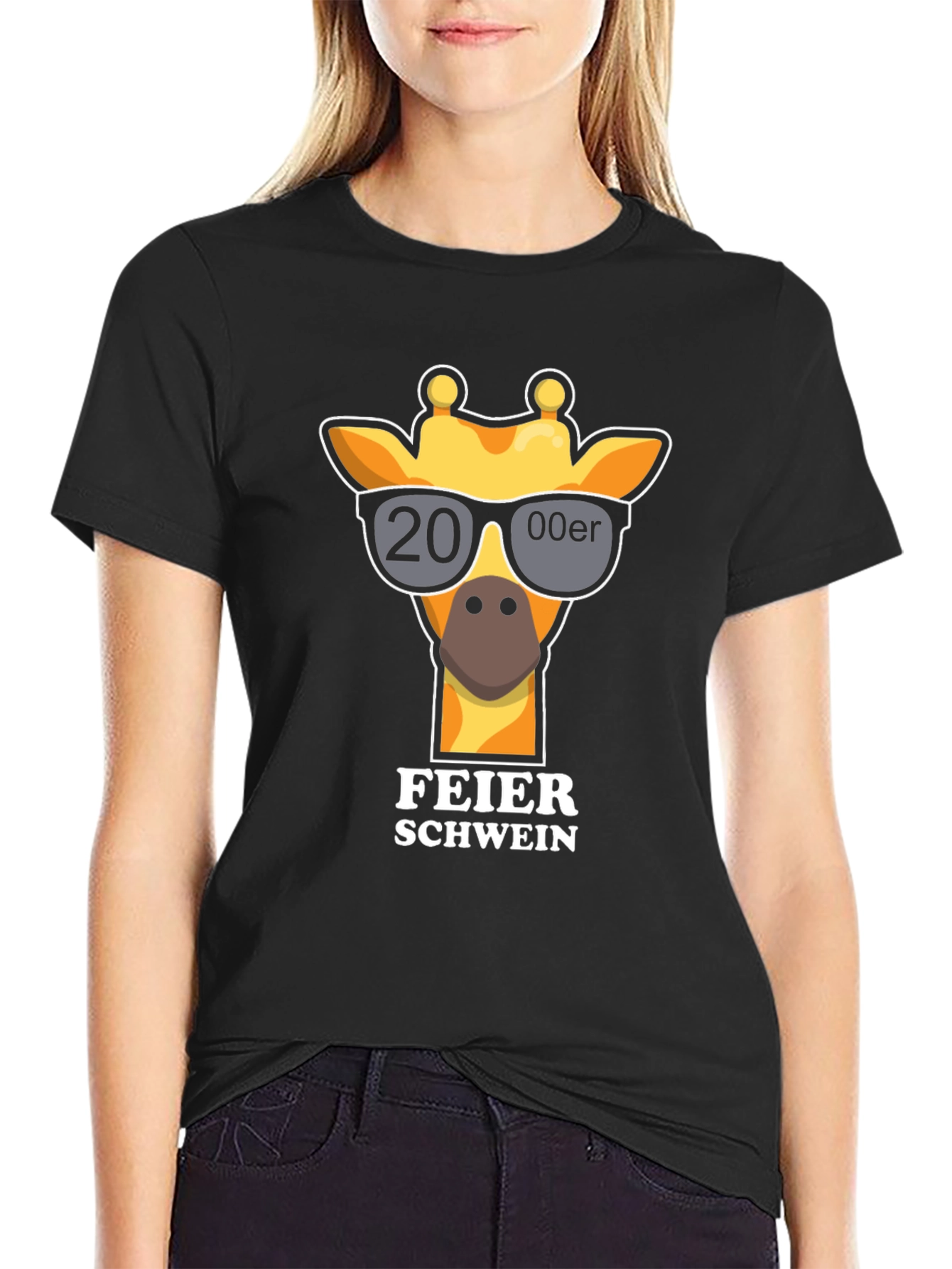 Black Funny Giraffe 2000er Party Shirt view 2