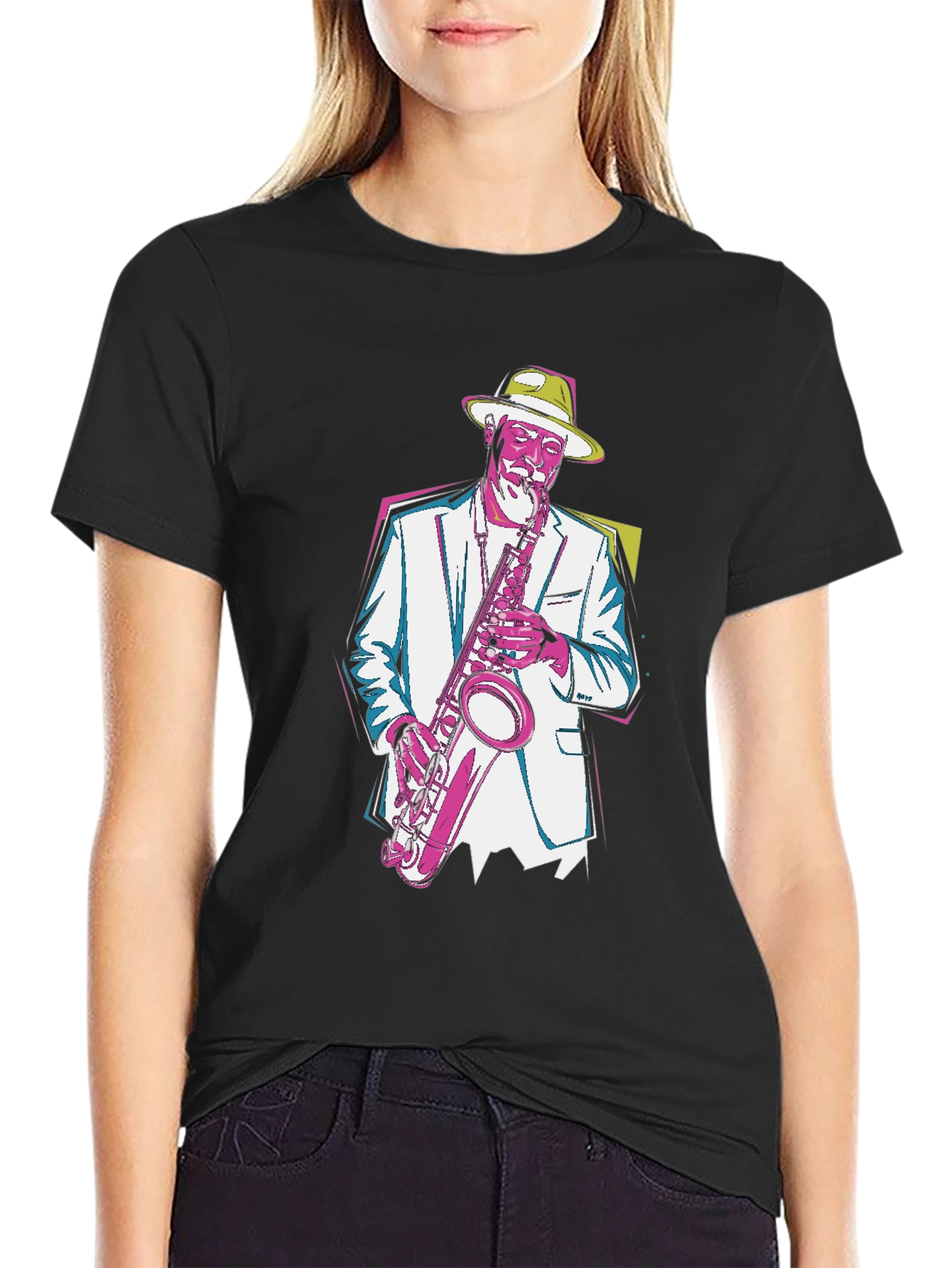 Black Jazz Saxophone Graphic T-Shirt - Cool Music Tee view 2