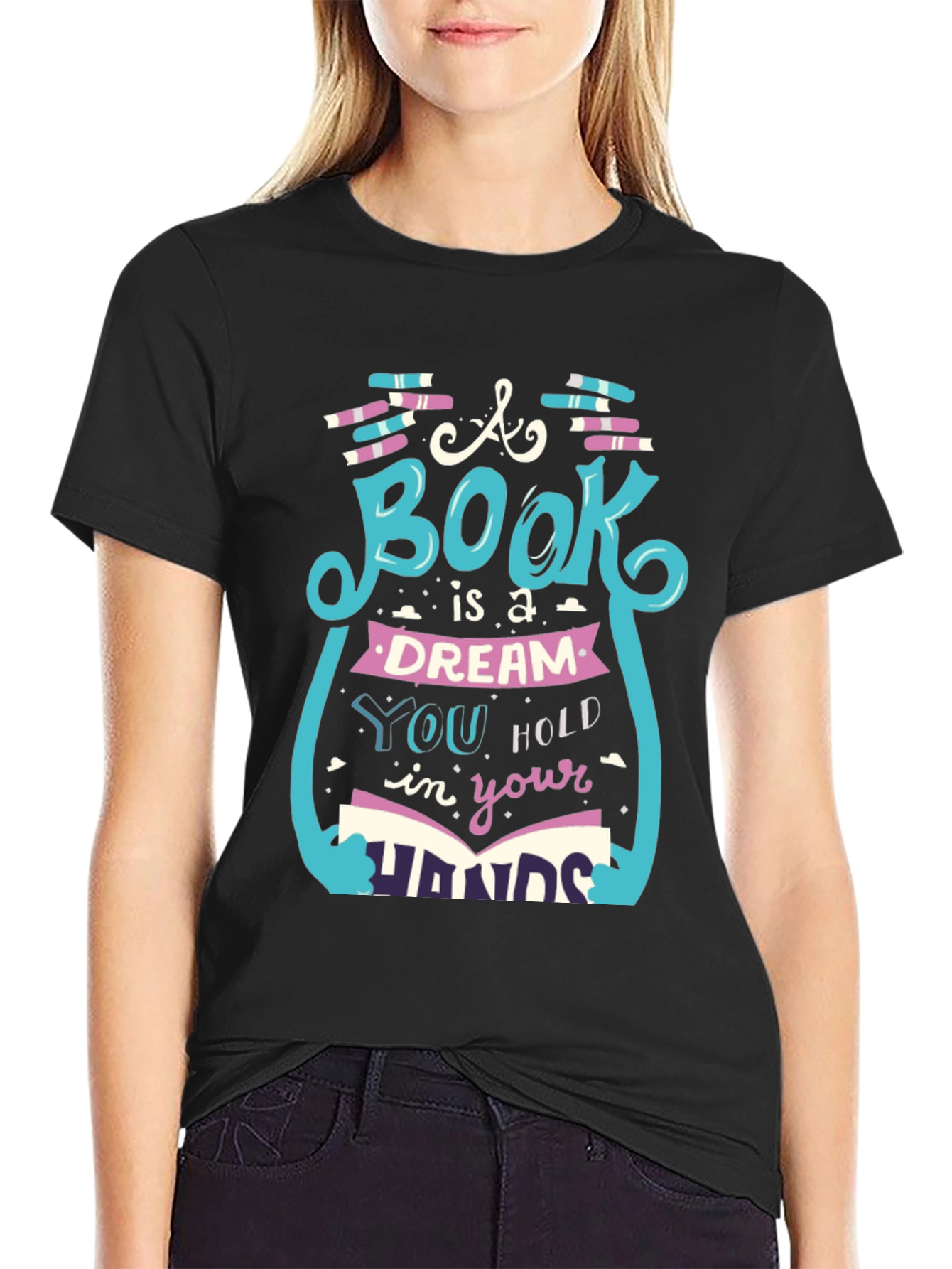 Black Book Lover Graphic Tee - 'A Book is a Dream' Unisex Shirt view 2