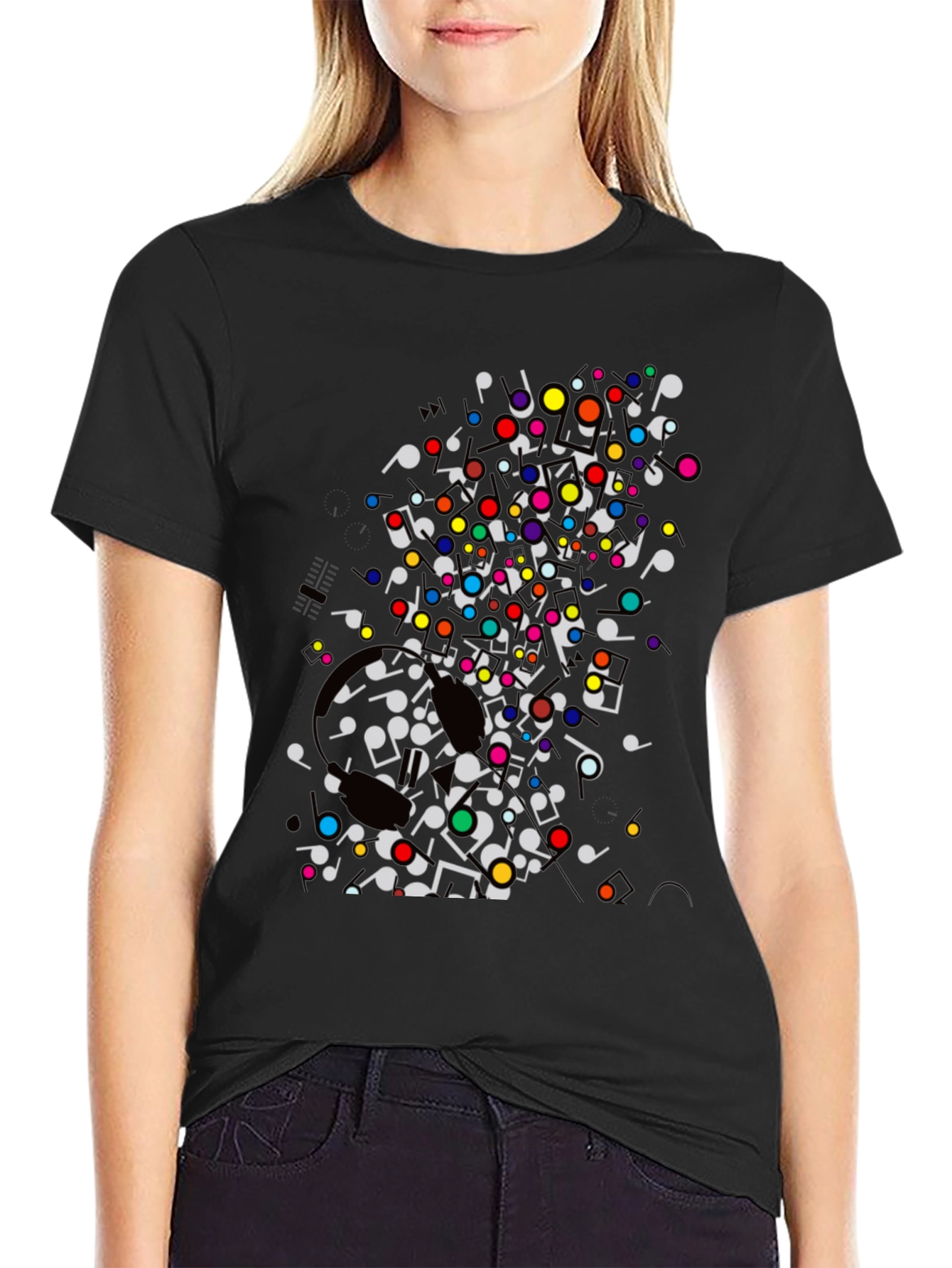 Black Musical Notes T-Shirt - Colorful Graphic Tee view 2